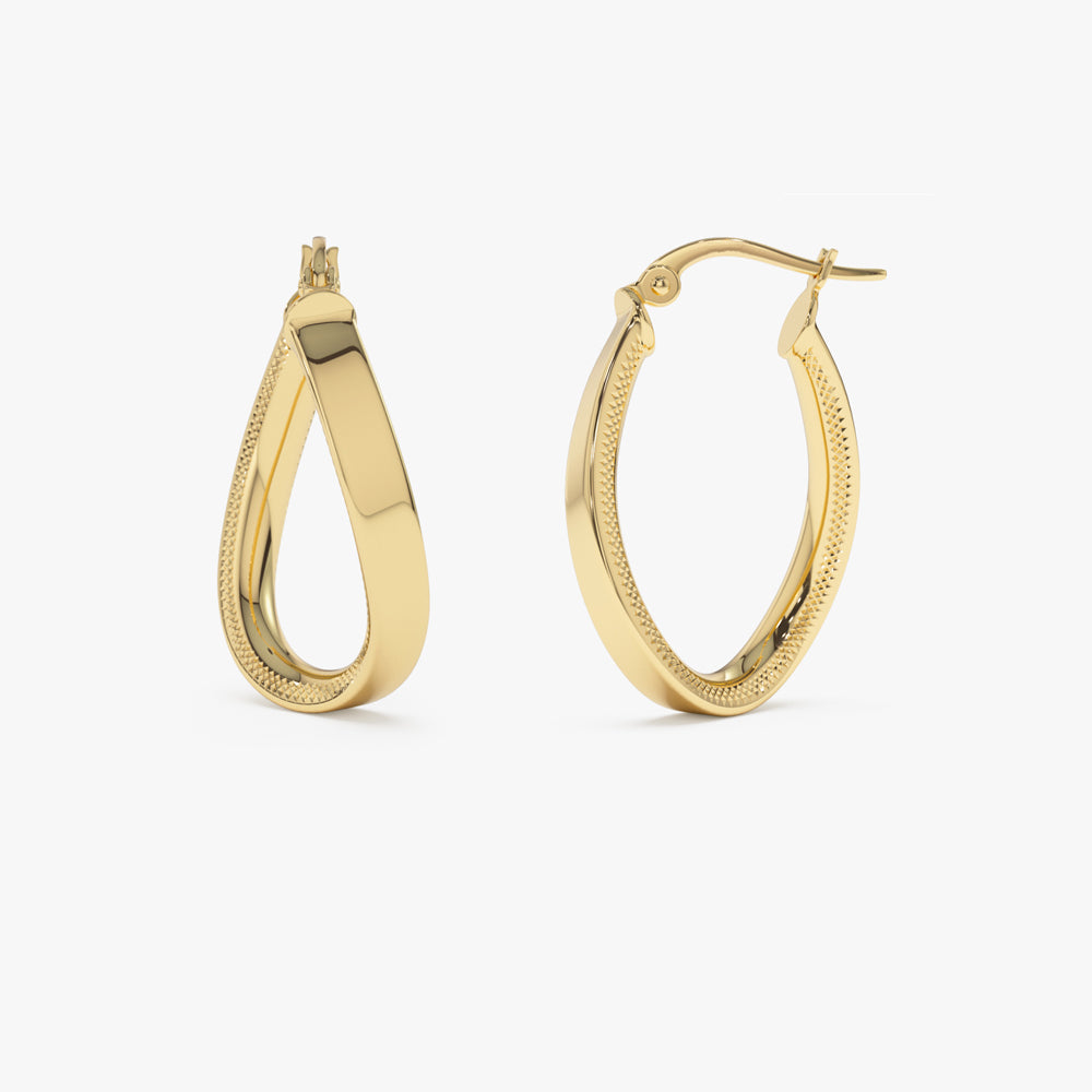 14k Unique Style Latch Back Gold Hoop Earrings - Geum Jewels