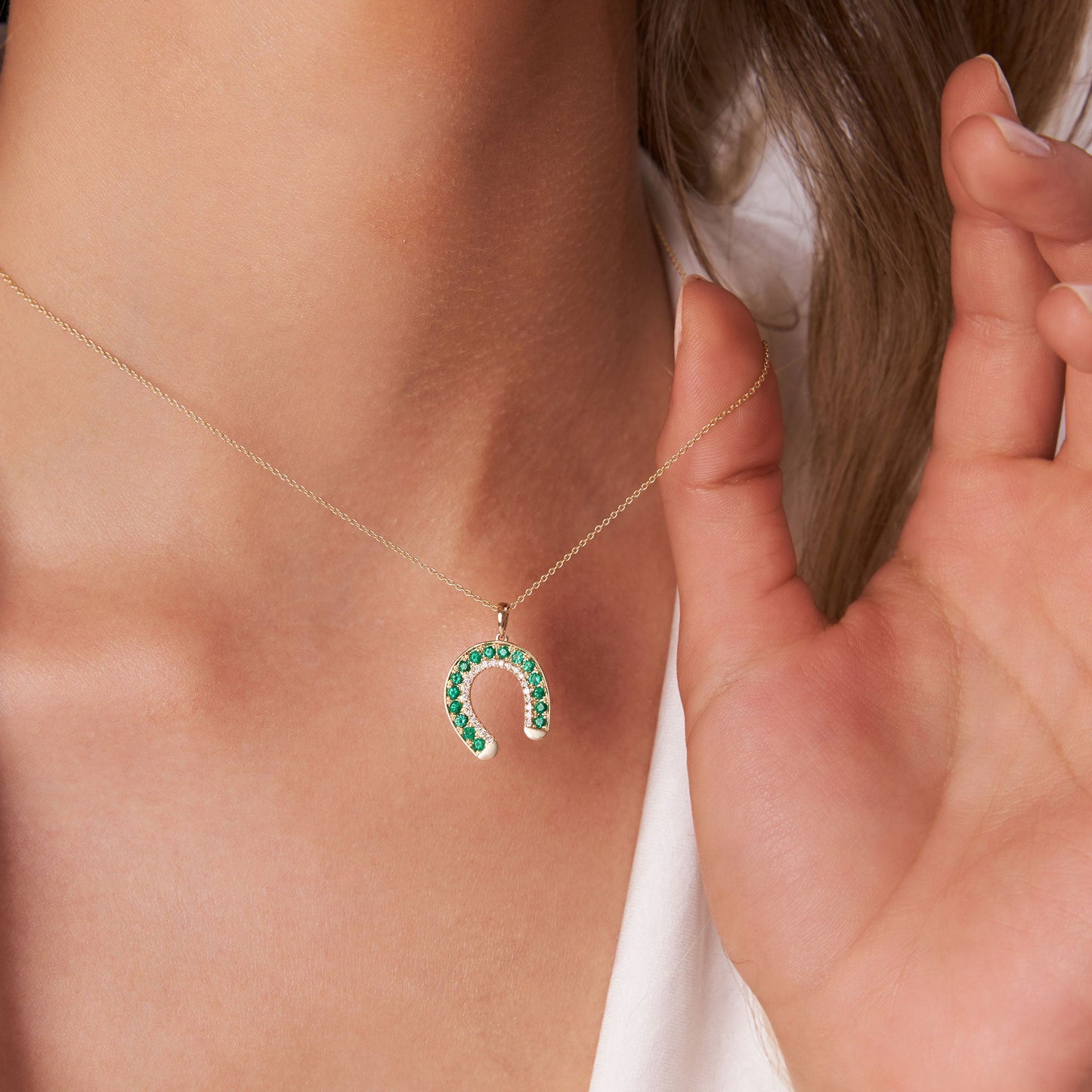 14k Emerald and Diamond Horseshoe Pendant