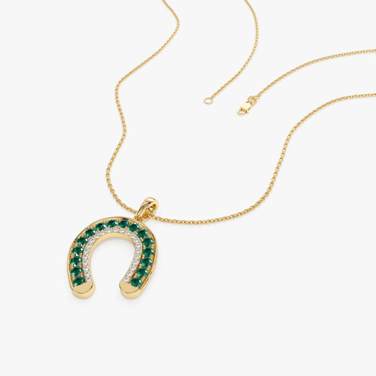 14k Emerald and Diamond Horseshoe Pendant