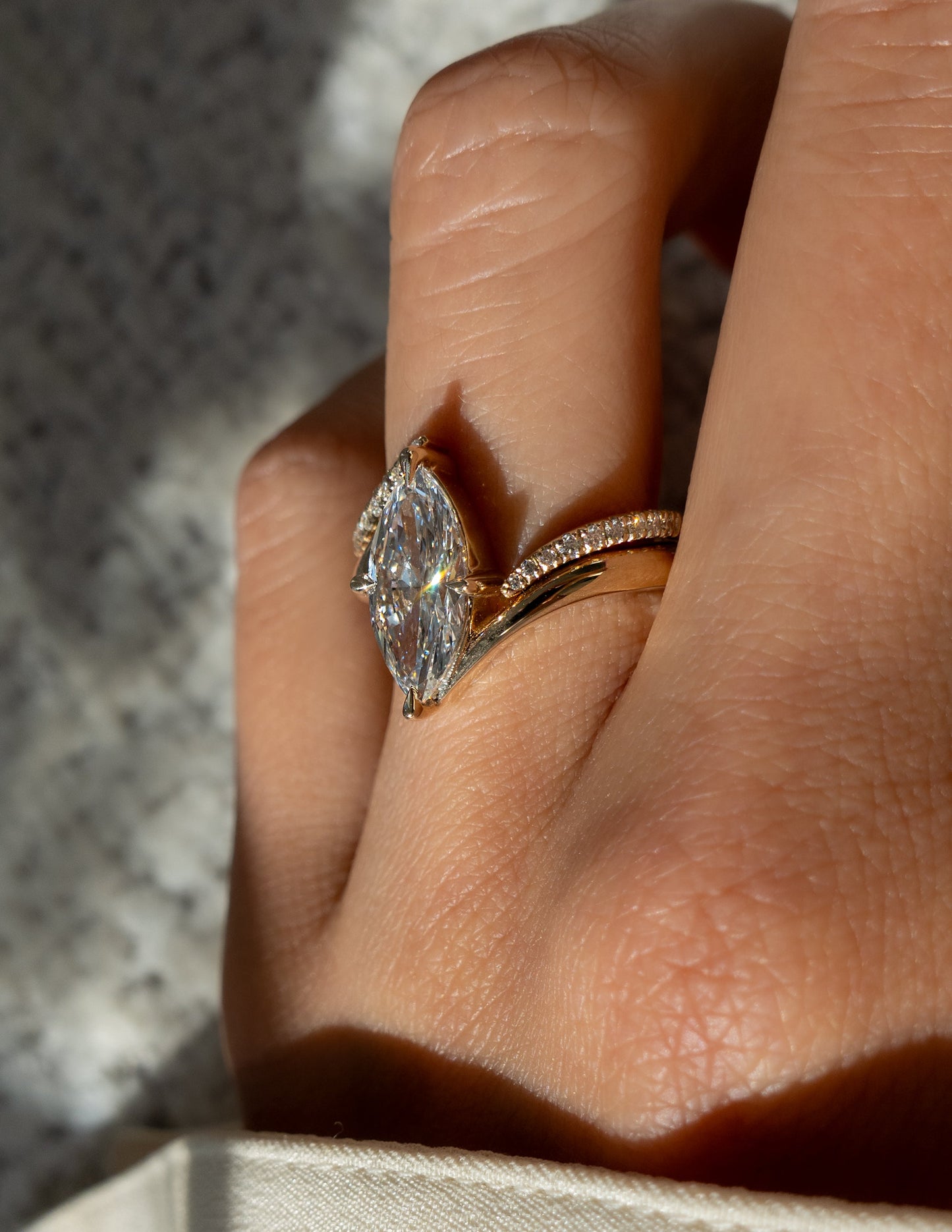 1.0- 2.0ct VERTICAL MARQUISE Solitaire Ring & Band SET - Geum Jewels