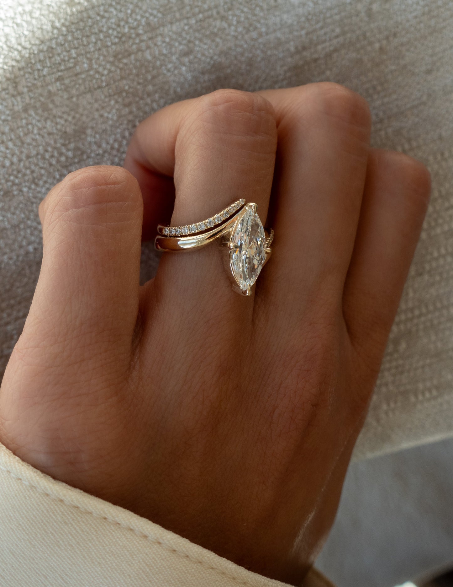 1.0- 2.0ct VERTICAL MARQUISE Solitaire Ring & Band SET - Geum Jewels