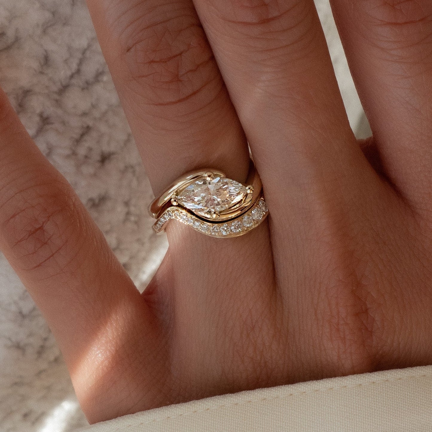 1.0- 2.0ct MARQUISE Solitaire Ring & Band SET - Geum Jewels