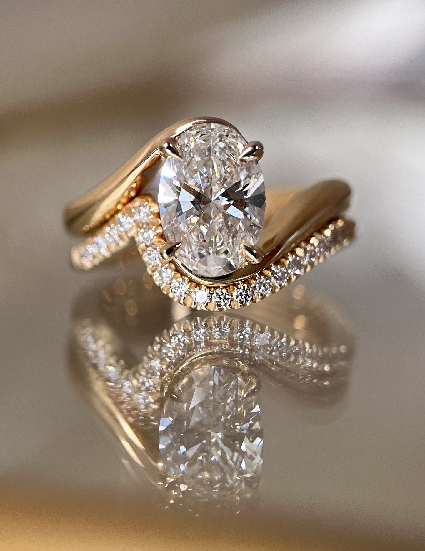 1.0- 2.0ct VERTICAL OVAL Solitaire Ring & Band SET - Geum Jewels