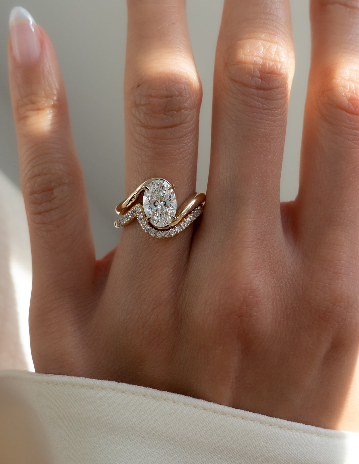 1.0- 2.0ct VERTICAL OVAL Solitaire Ring & Band SET - Geum Jewels