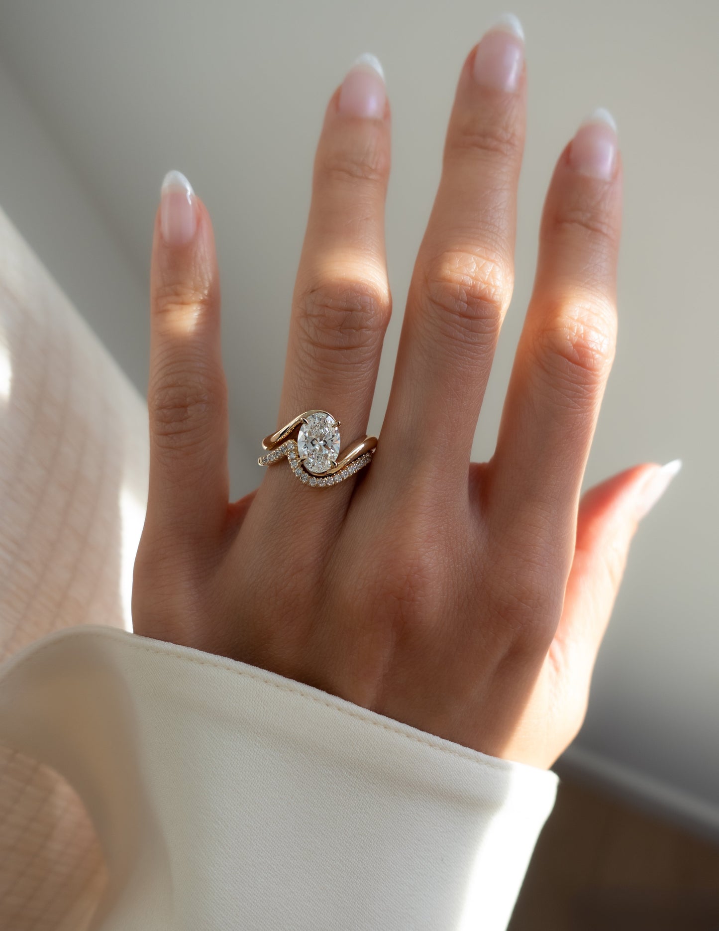 1.0- 2.0ct VERTICAL OVAL Solitaire Ring & Band SET - Geum Jewels