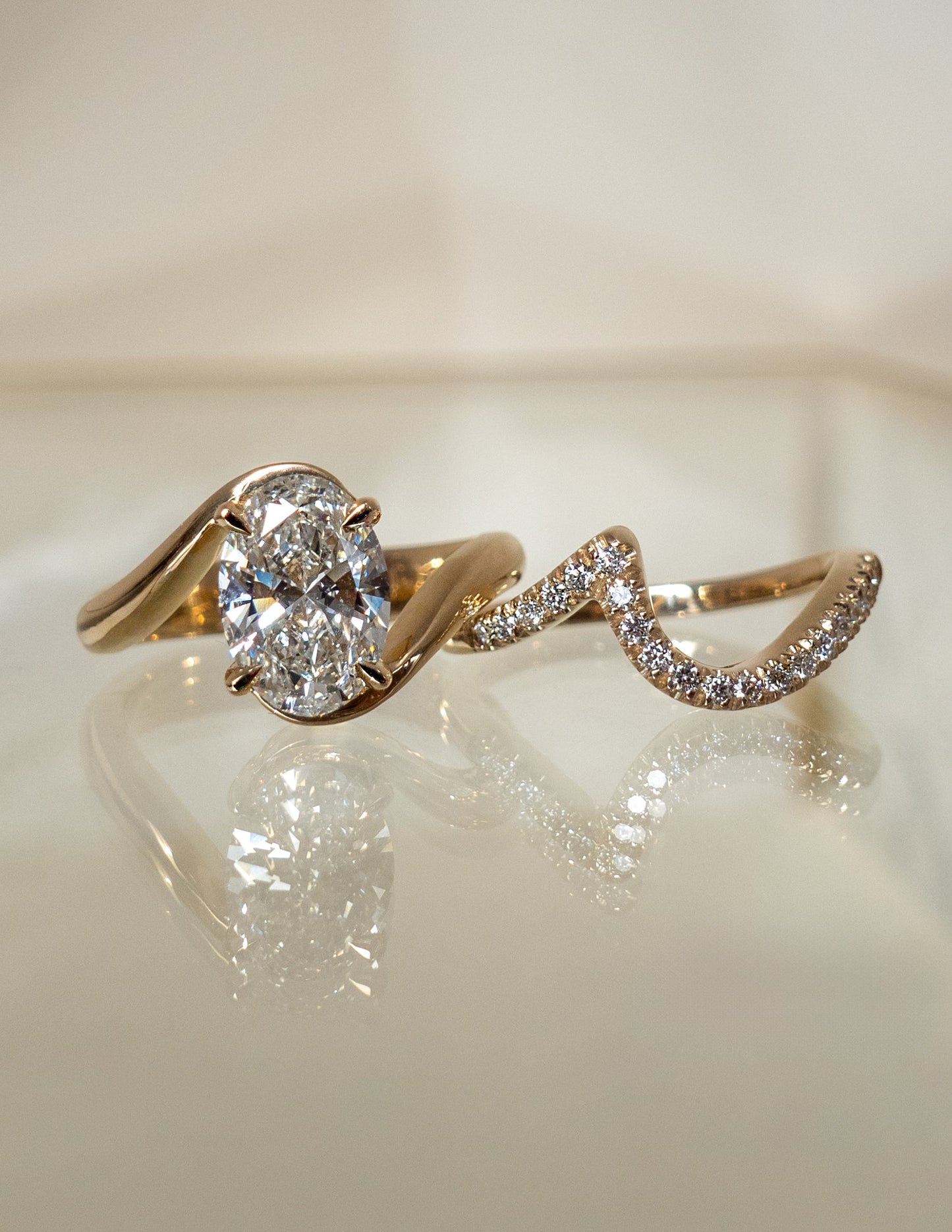 1.0- 2.0ct VERTICAL OVAL Solitaire Ring & Band SET - Geum Jewels