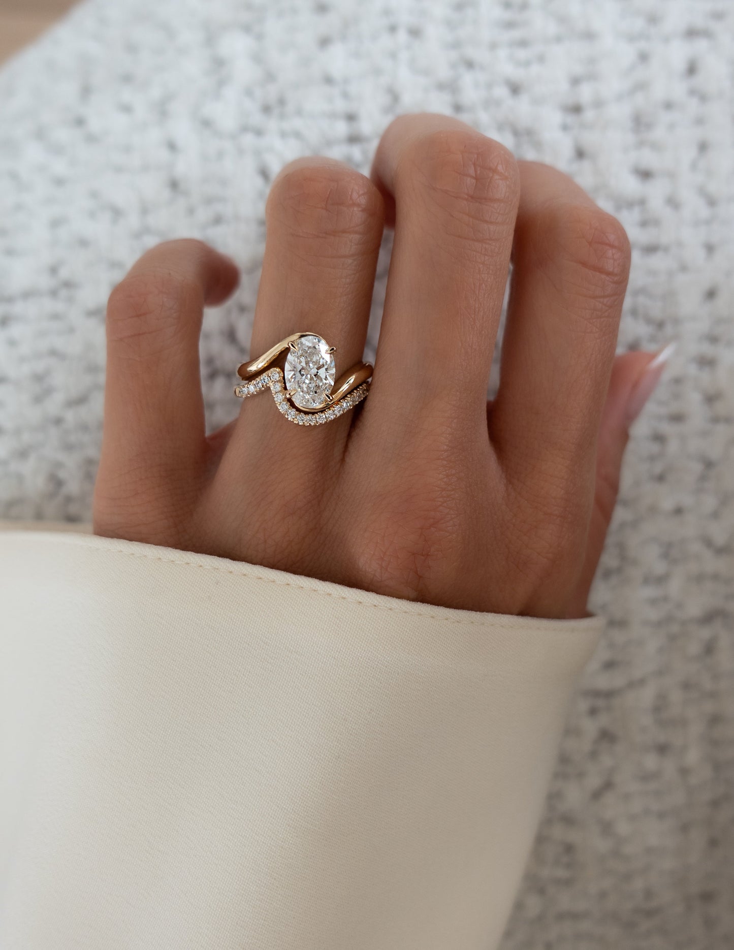 1.0- 2.0ct VERTICAL OVAL Solitaire Ring & Band SET - Geum Jewels