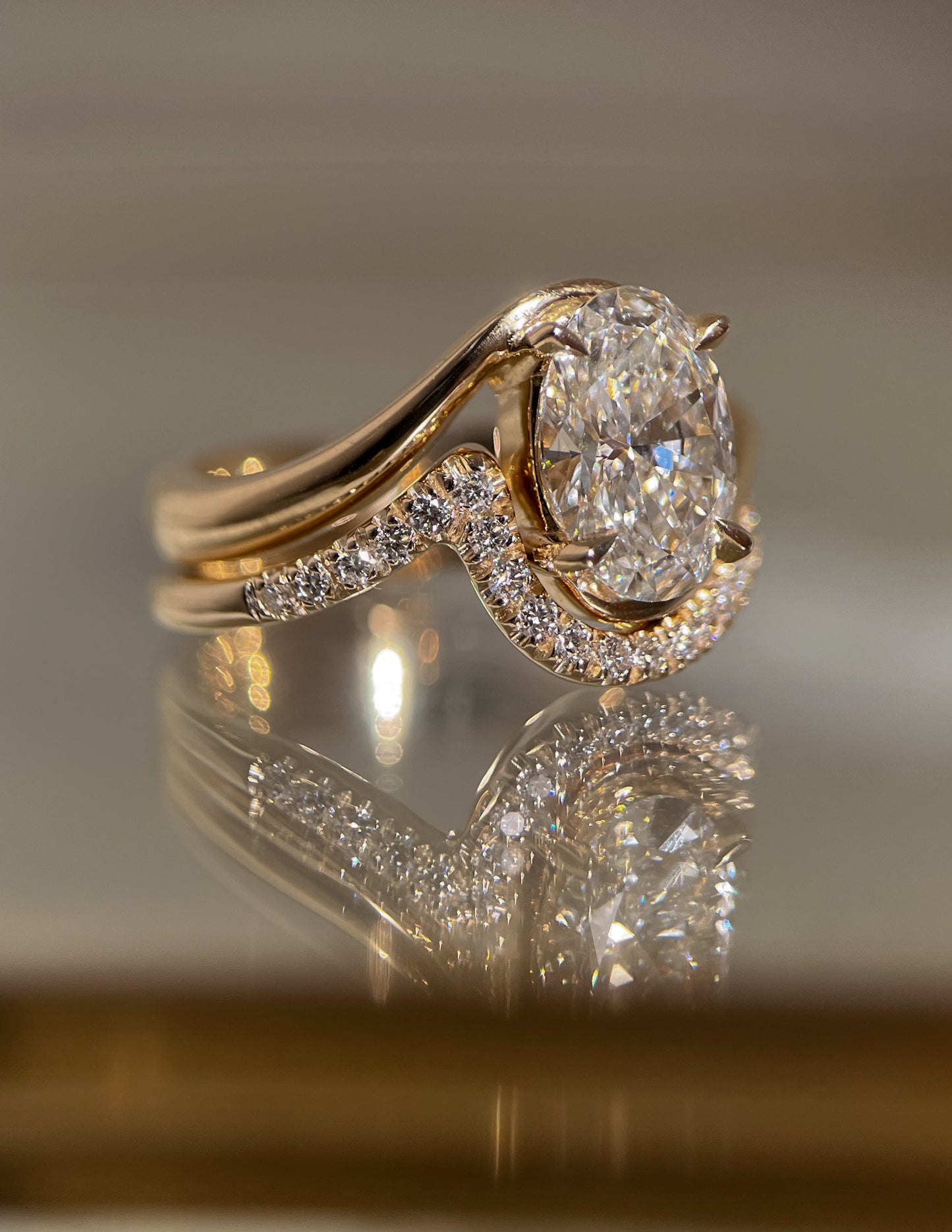 1.0- 2.0ct VERTICAL OVAL Solitaire Ring & Band SET - Geum Jewels