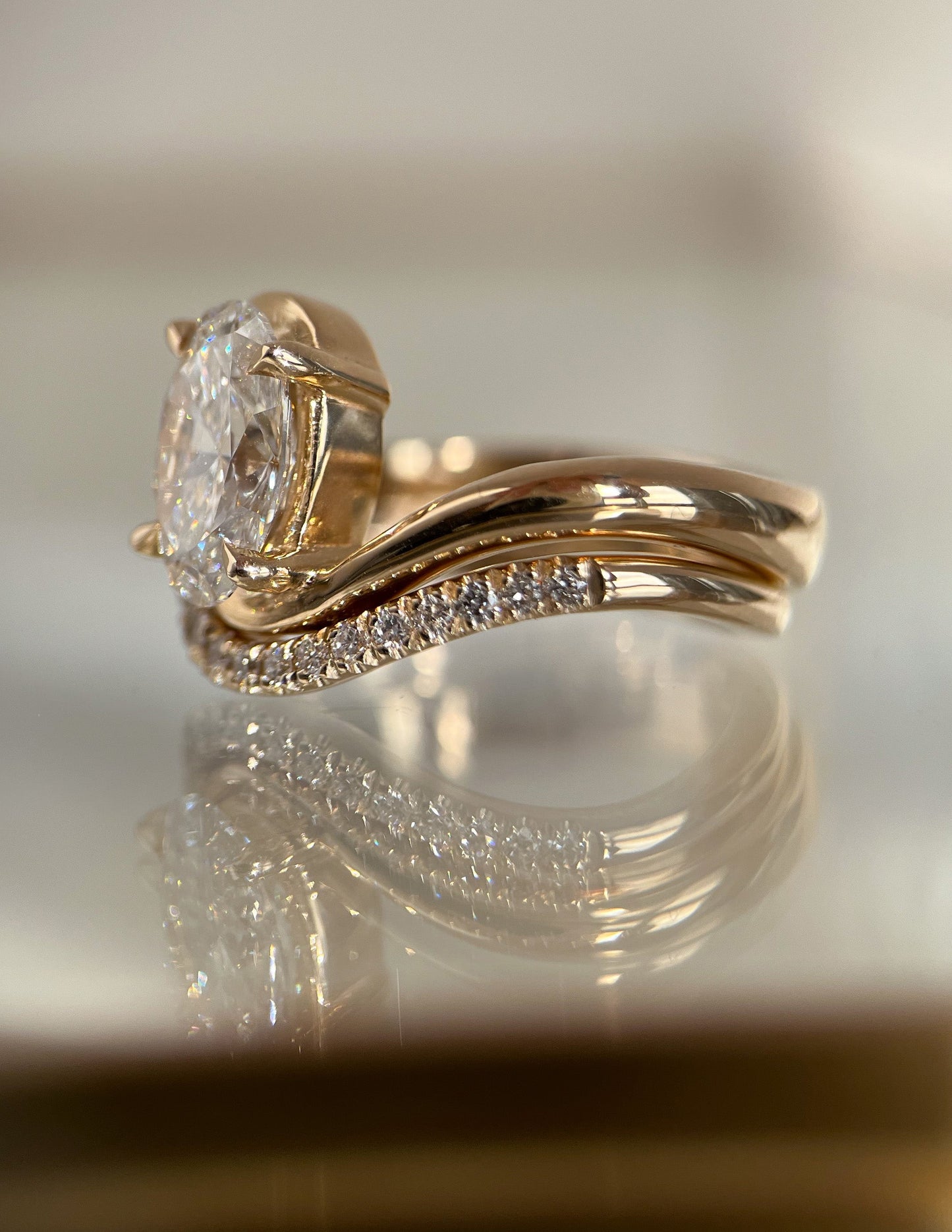 1.0- 2.0ct VERTICAL OVAL Solitaire Ring & Band SET - Geum Jewels