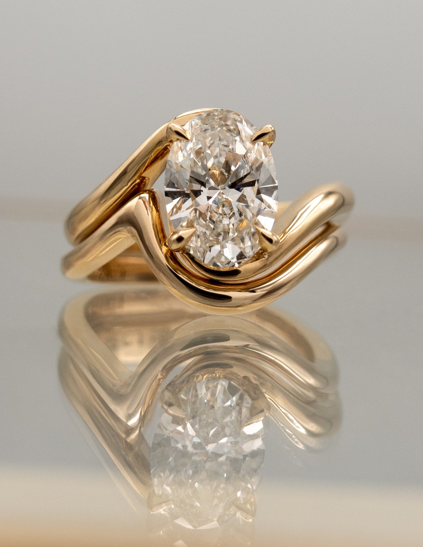 1.0- 2.0ct VERTICAL OVAL Solitaire Ring & Band SET - Geum Jewels