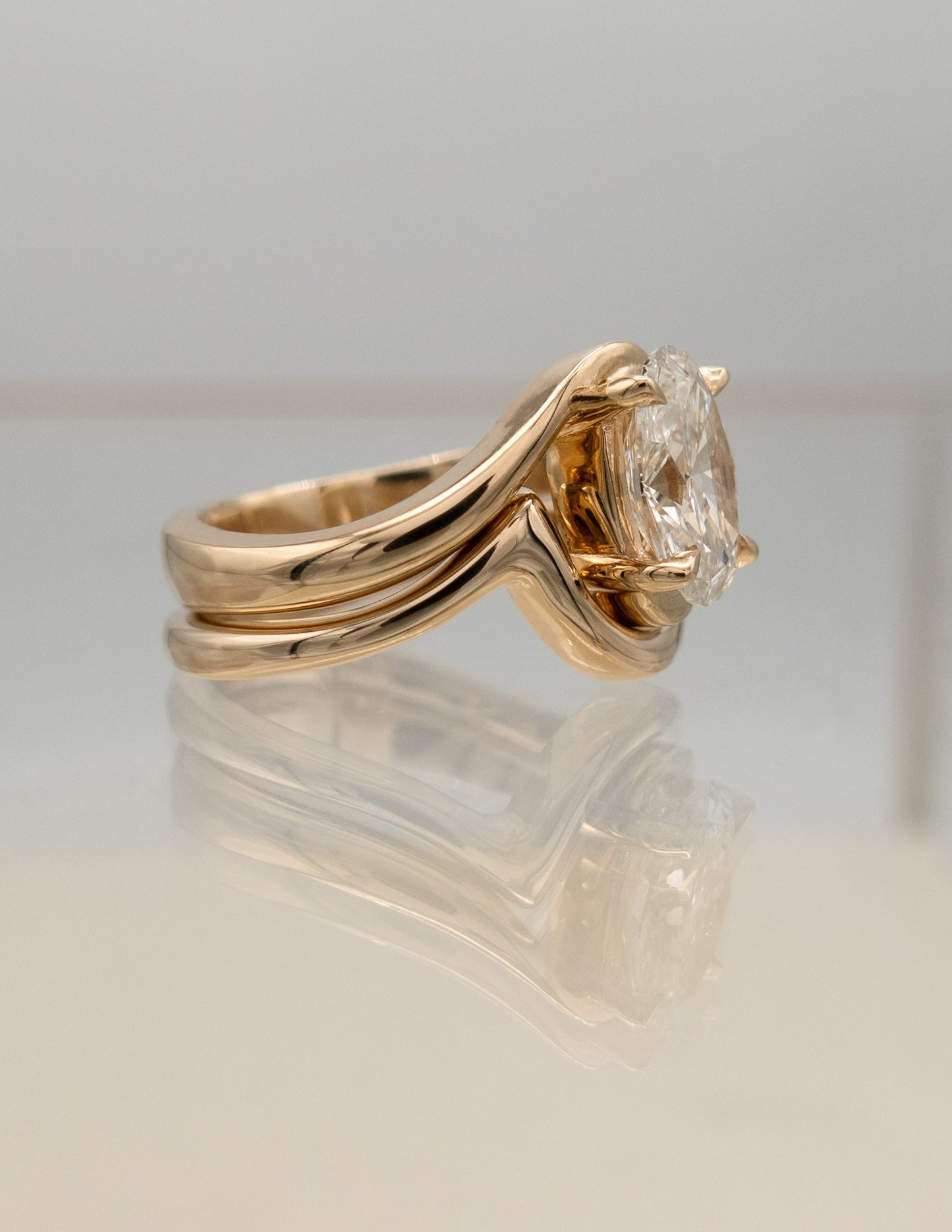1.0- 2.0ct VERTICAL OVAL Solitaire Ring & Band SET - Geum Jewels