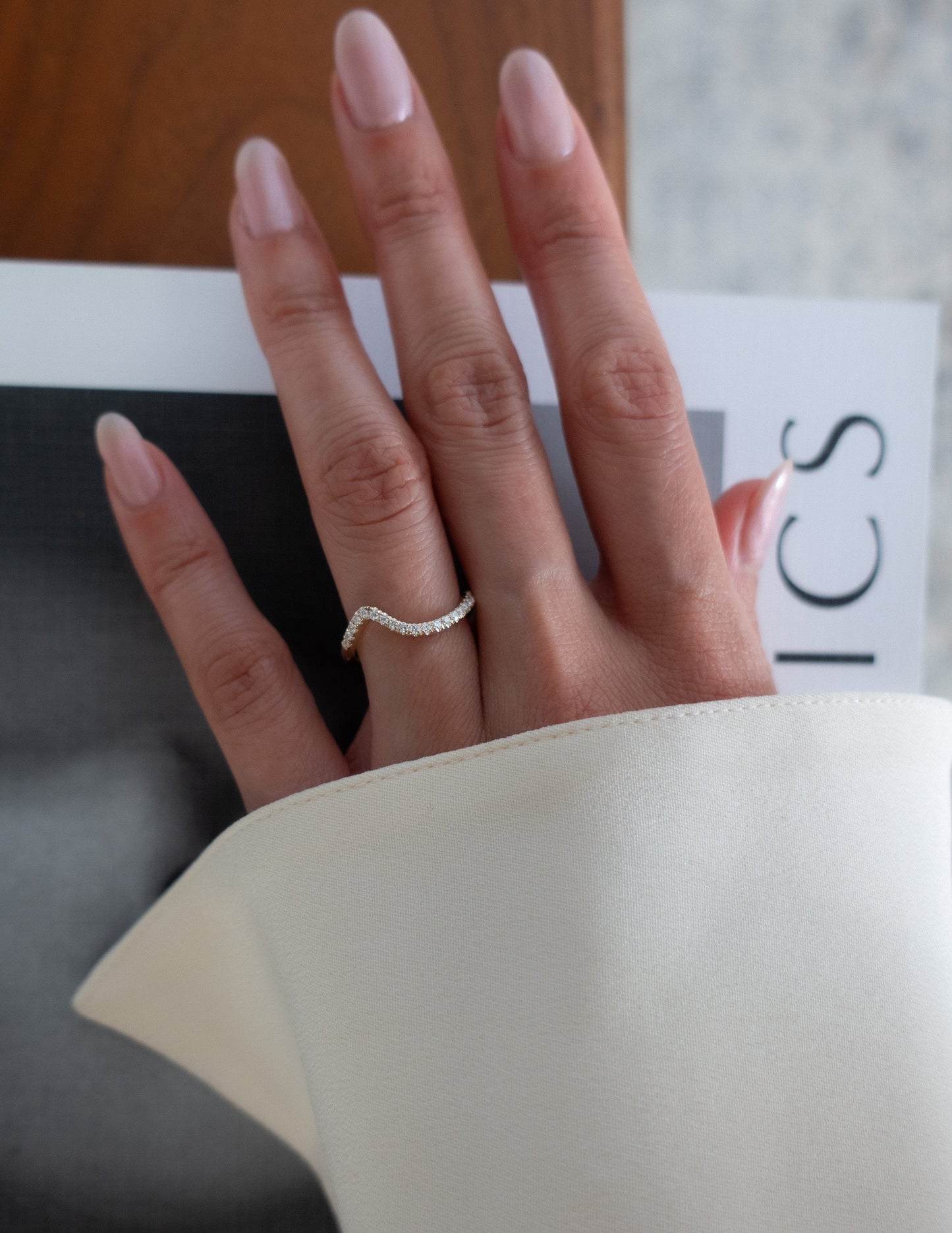 Cadette Minimal Pave Diamond engagement band. Pave Diamond Ocean Inspired Engagement band. Pave Diamond Nature Inspired Engagement band.
