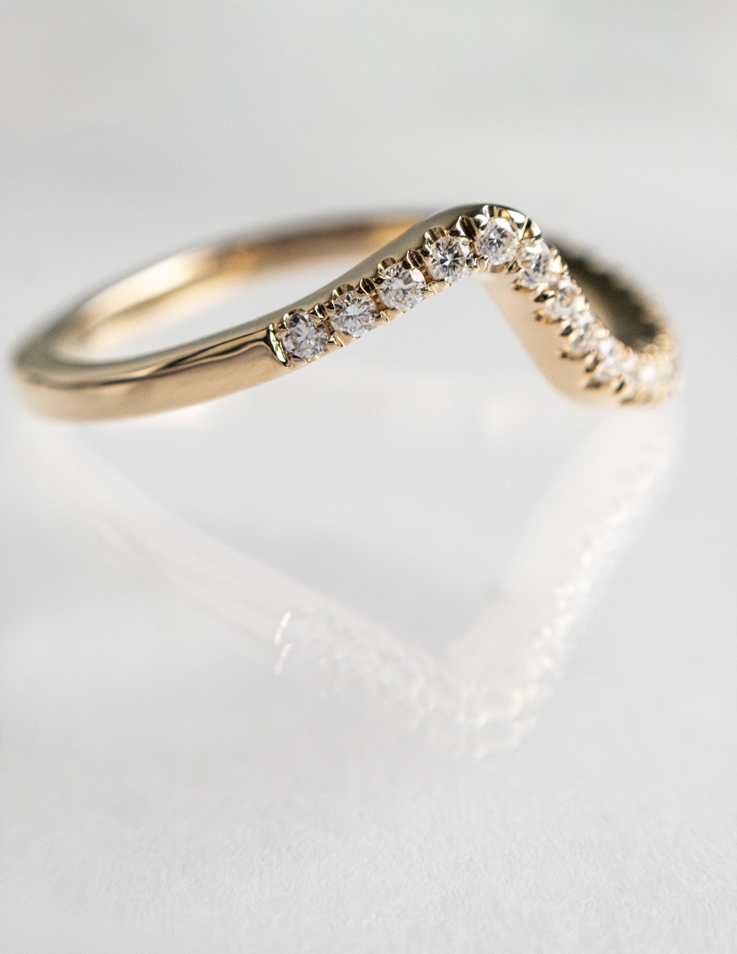 Cadette Minimal Pave Diamond engagement band. Pave Diamond Ocean Inspired Engagement band. Pave Diamond Nature Inspired Engagement band.