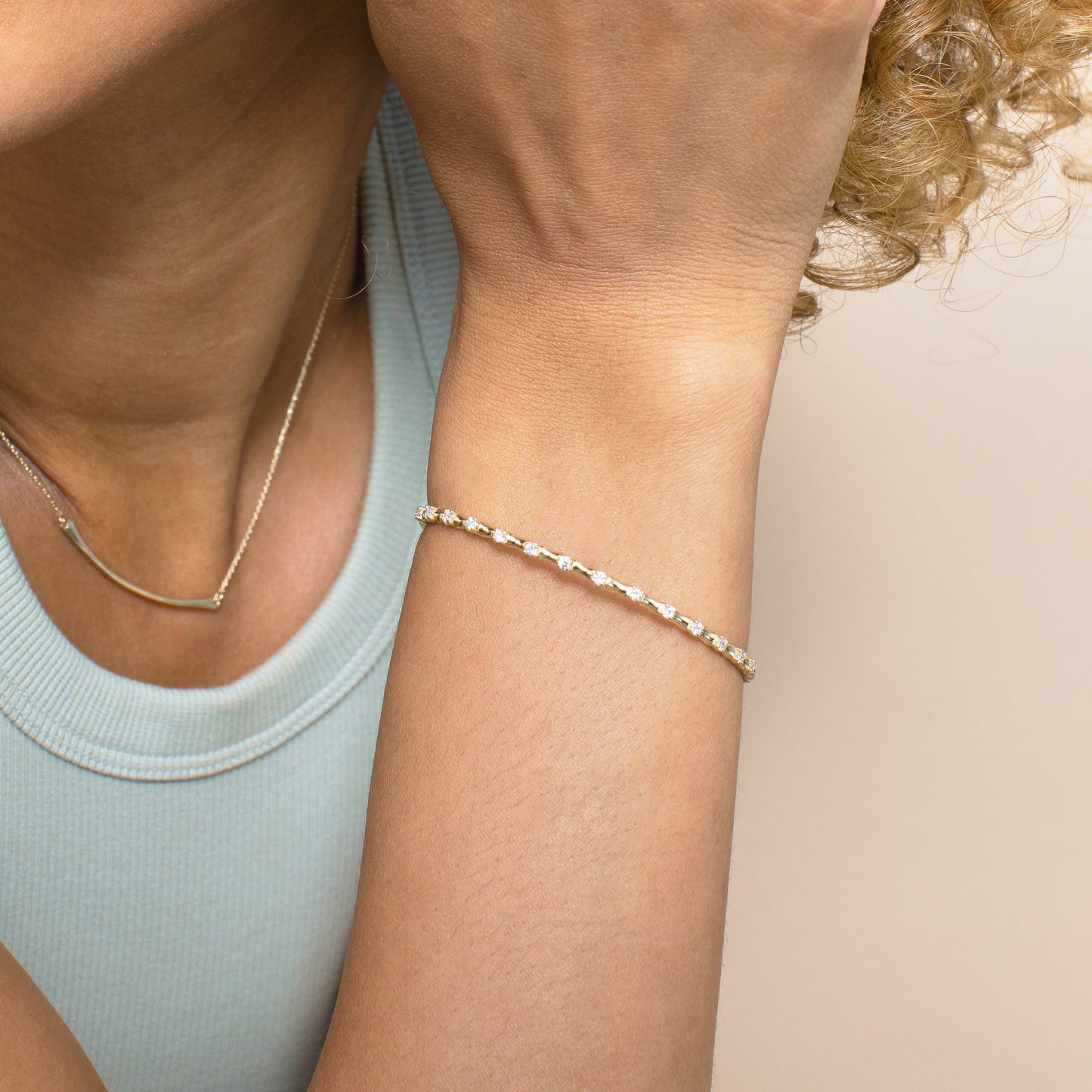 Ribbed Diamond Bangle Bracelet, Yvaine
