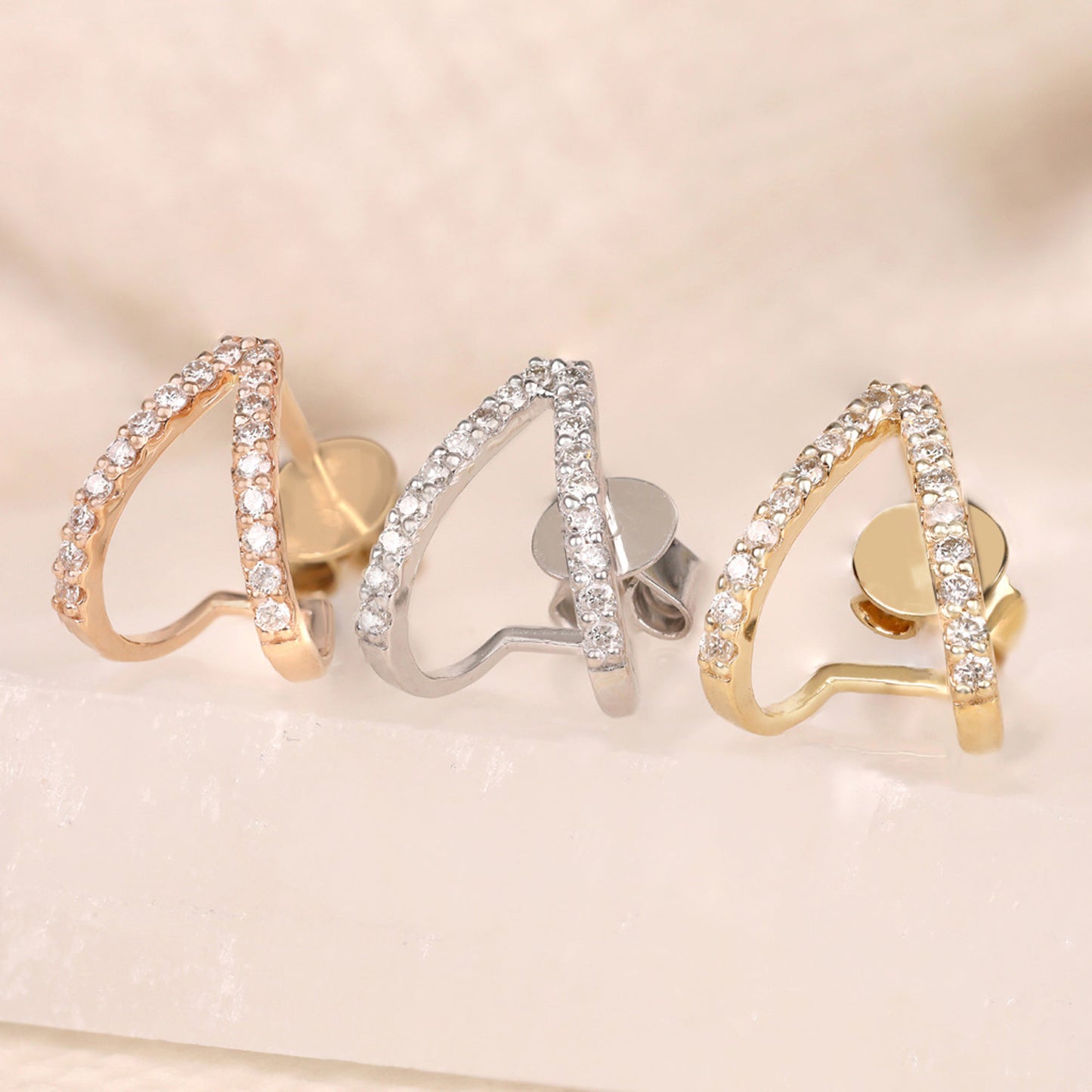 Diamond Arrow Huggie Studs, Valentina - Geum Jewels