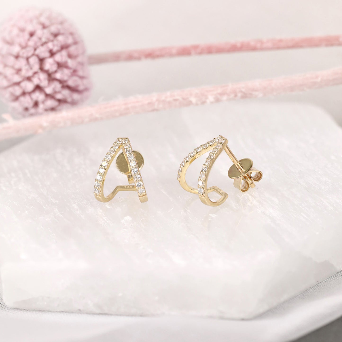 Diamond Arrow Huggie Studs, Valentina - Geum Jewels