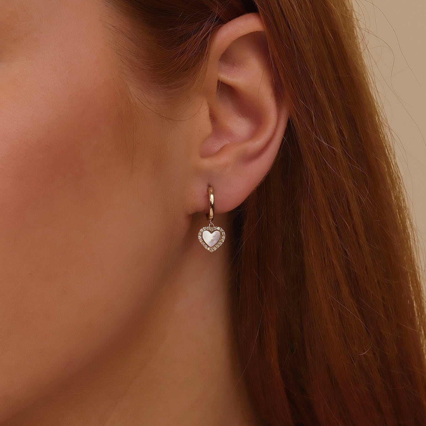 Mother Of Pearl Heart Huggies, Zhuri - Geum Jewels