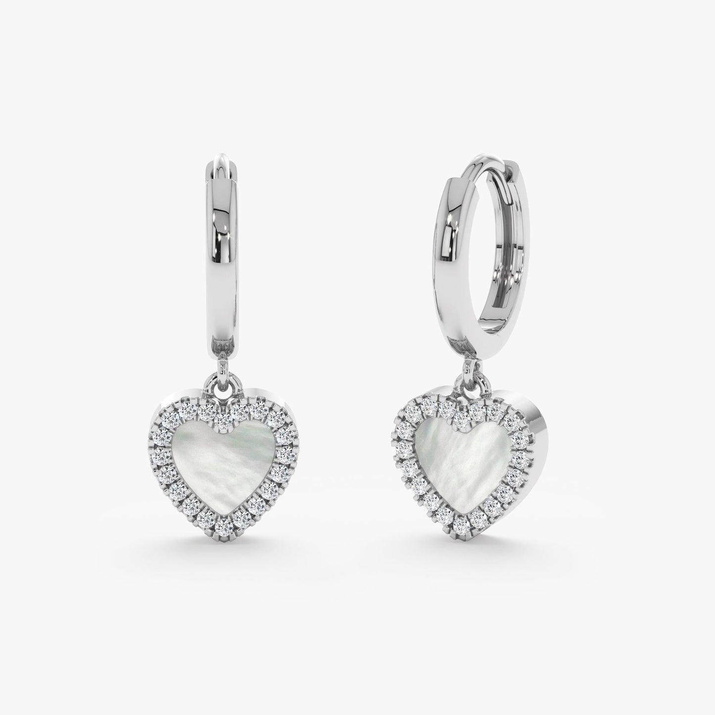 Mother Of Pearl Heart Huggies, Zhuri - Geum Jewels