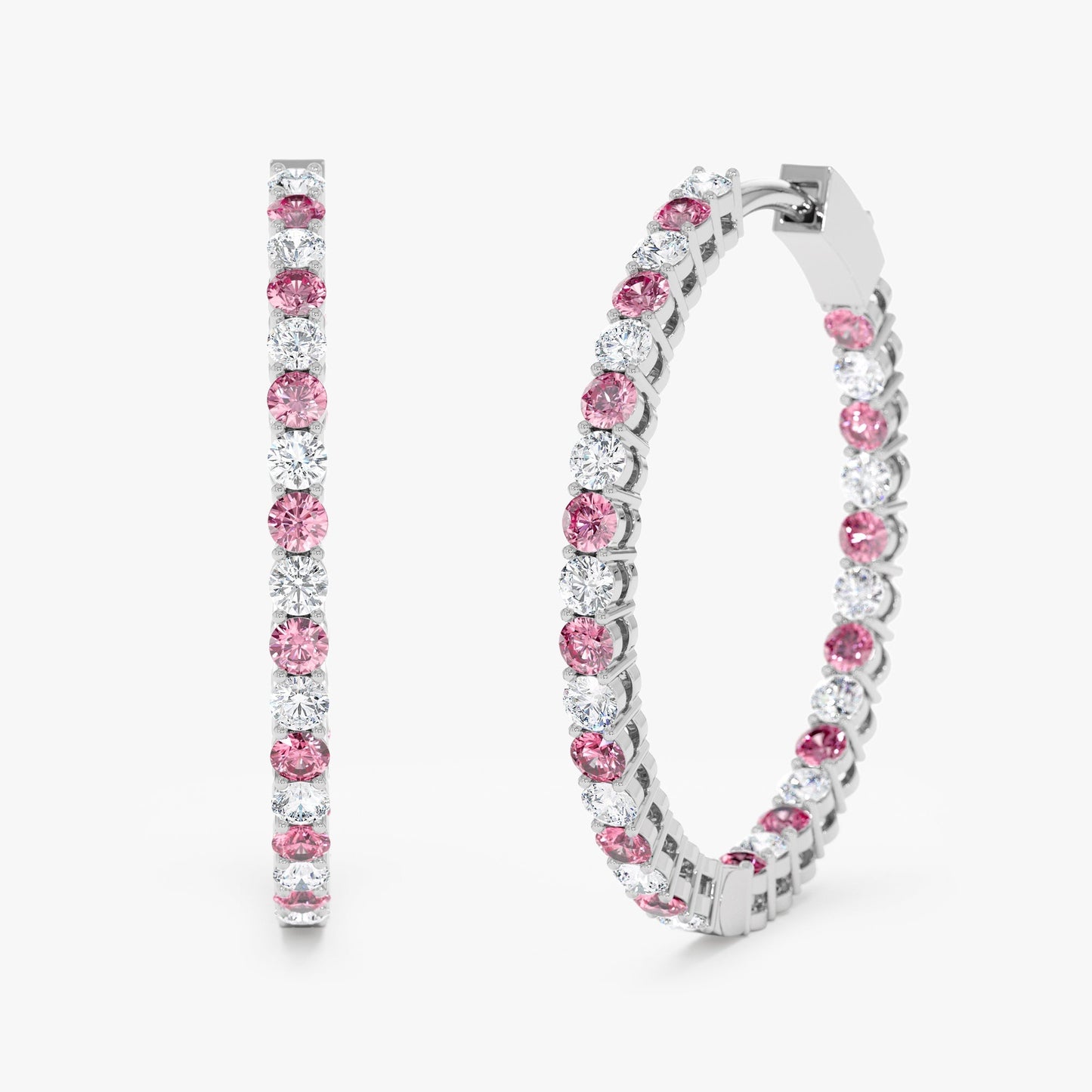 Pink and White Sapphire Hoop Earrings, Blossom - Geum Jewels