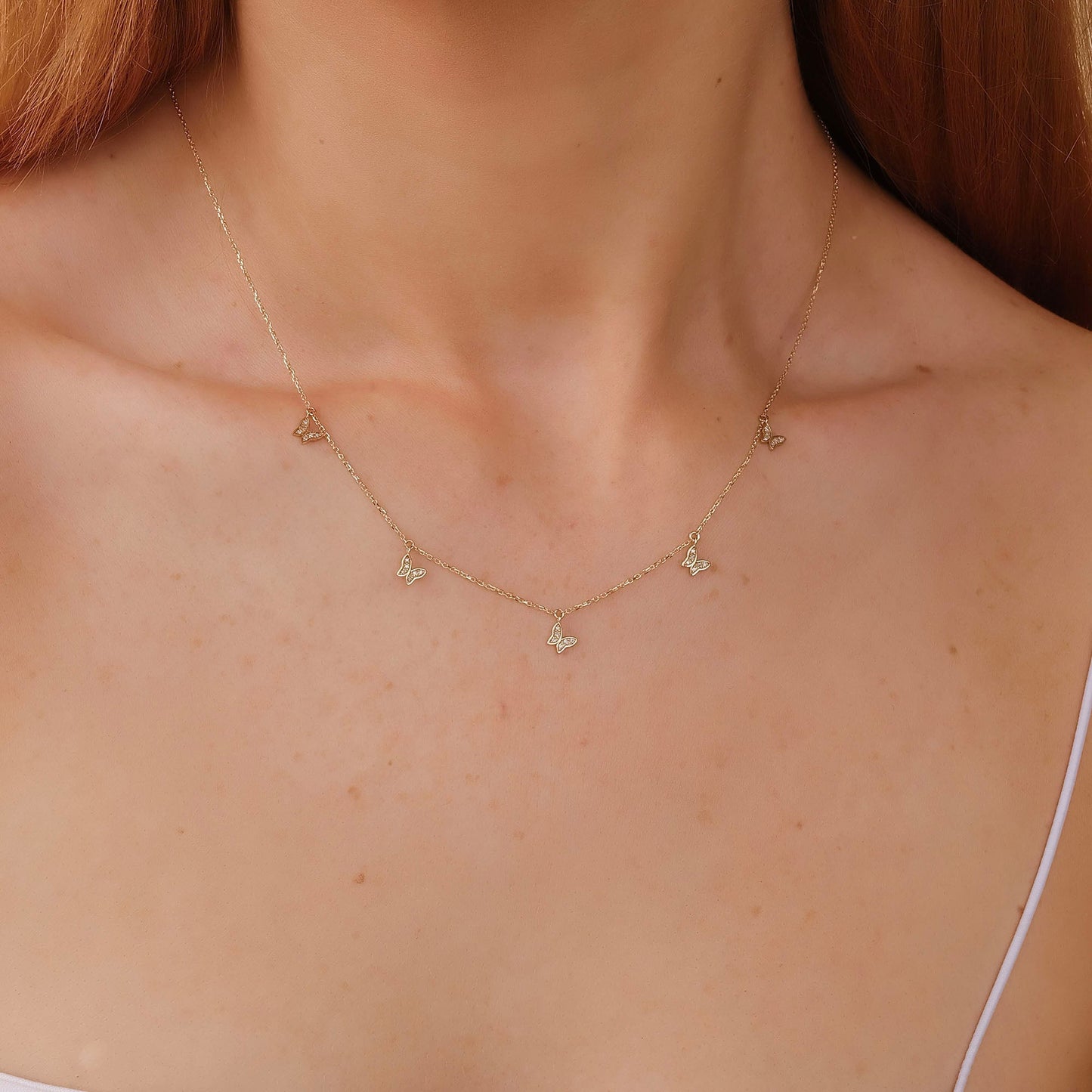 Diamond Butterfly Drop Necklace, Phoebe