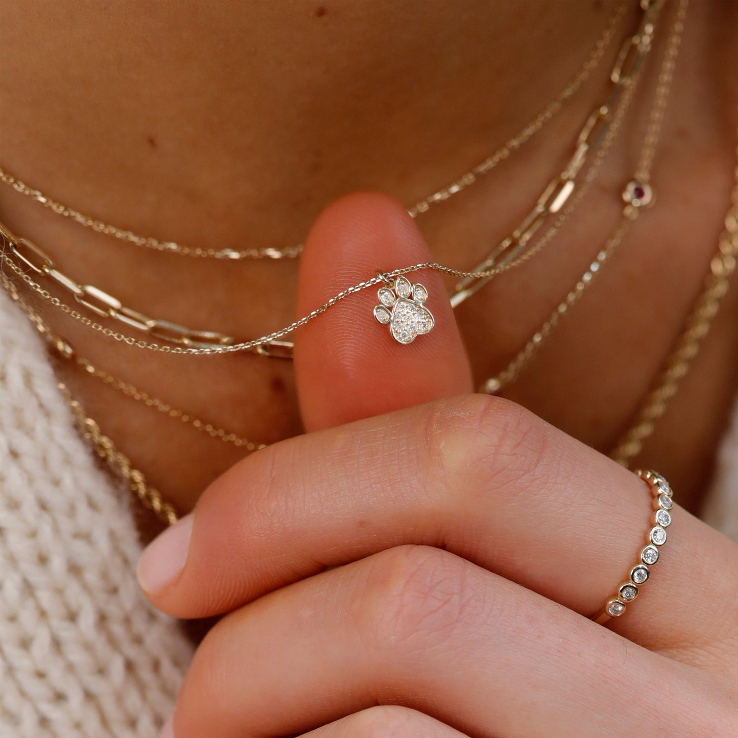 Diamond Paw Necklace, Puppy