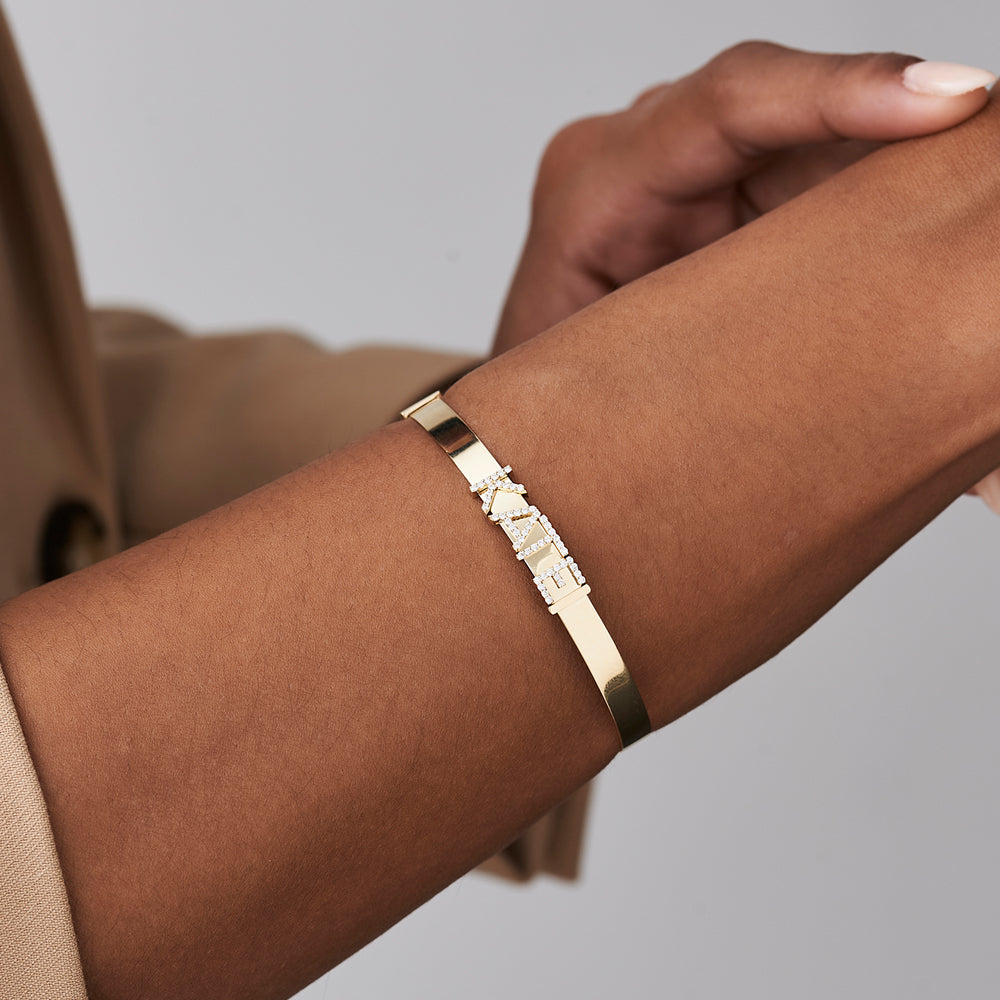 14K 5MM Sliding Diamond Initials Bangle