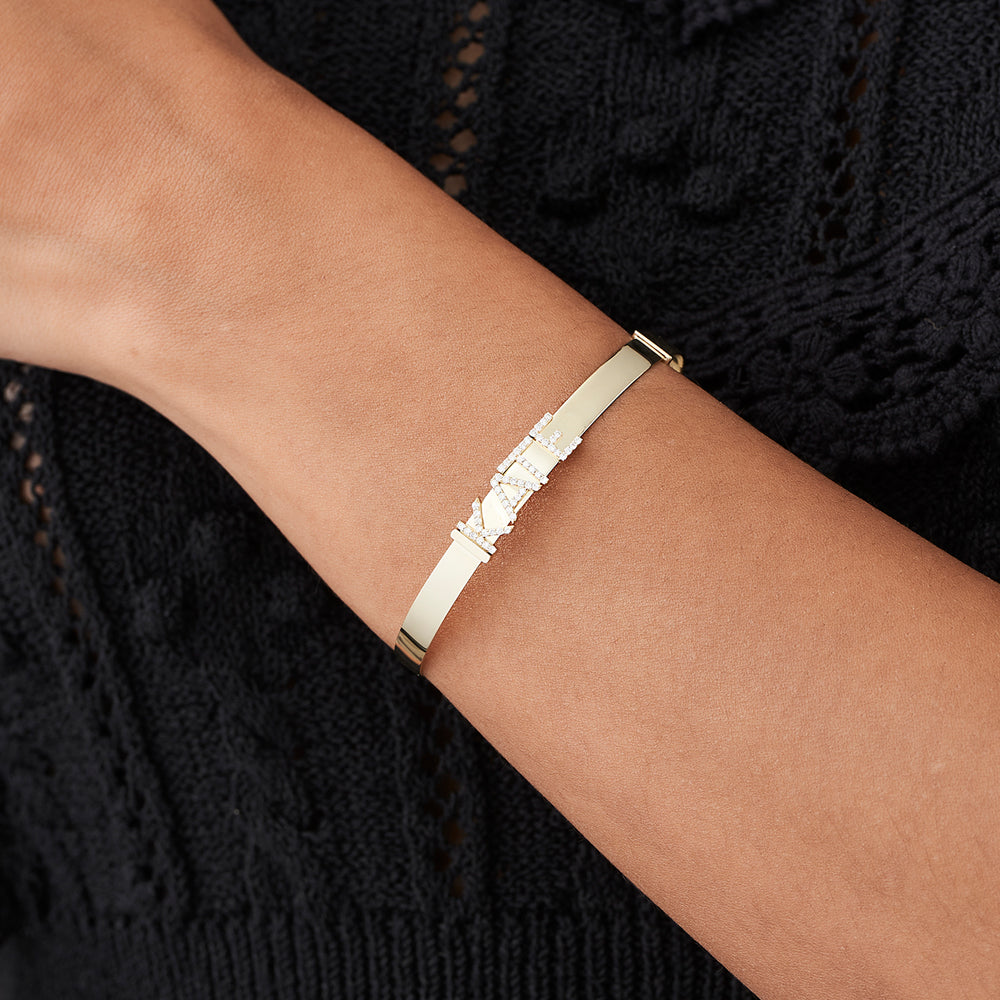 14K 5MM Sliding Diamond Initials Bangle