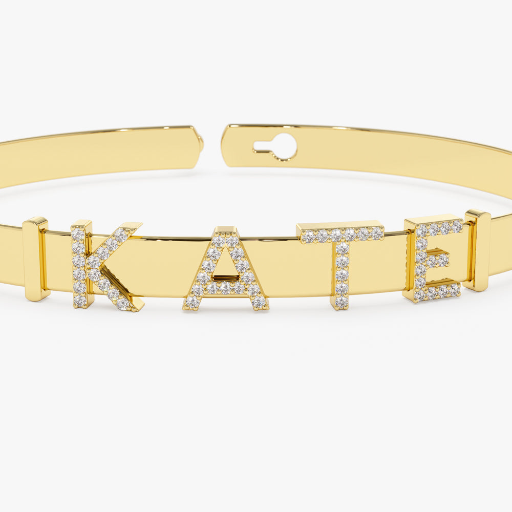 14K 5MM Sliding Diamond Initials Bangle