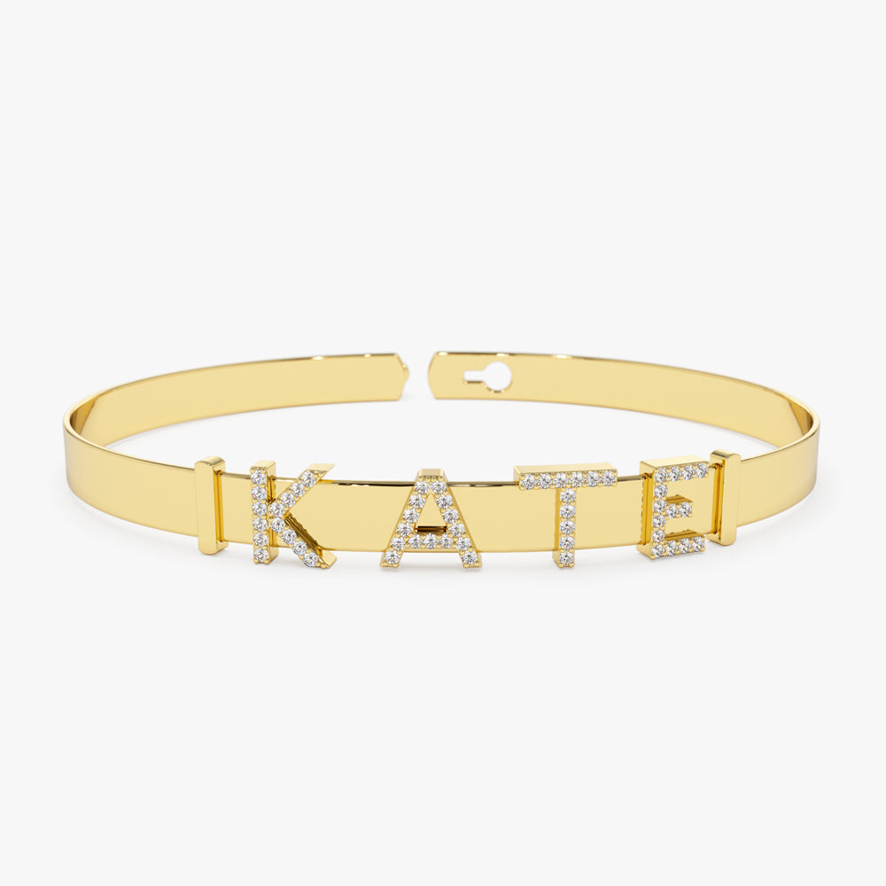 14K 5MM Sliding Diamond Initials Bangle