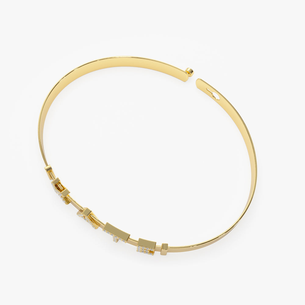 14K 5MM Sliding Diamond Initials Bangle