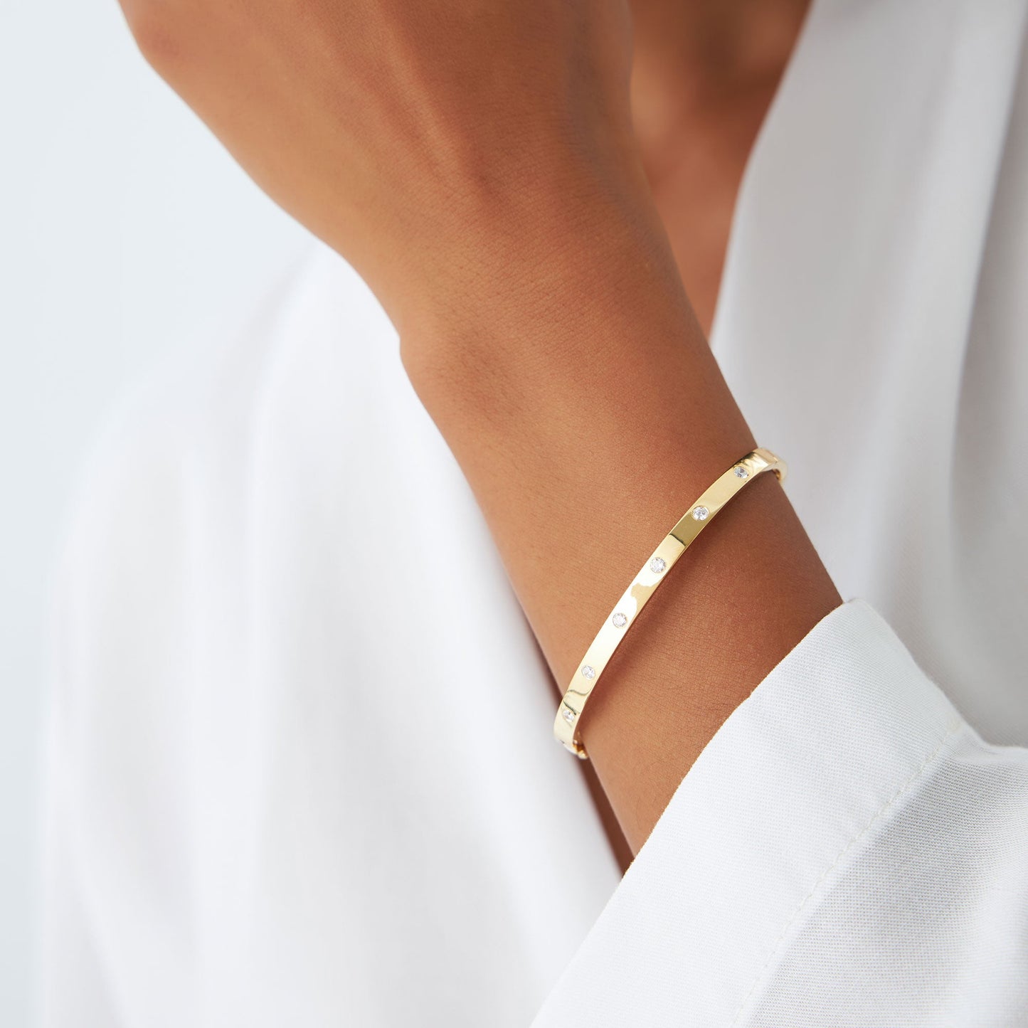 14k 3MM Flat Flush Setting Stacking Diamond Bangle