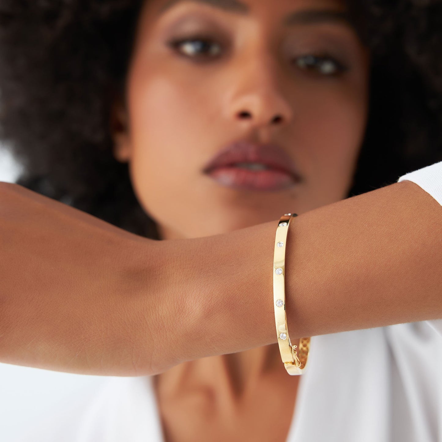 14k 3MM Flat Flush Setting Stacking Diamond Bangle