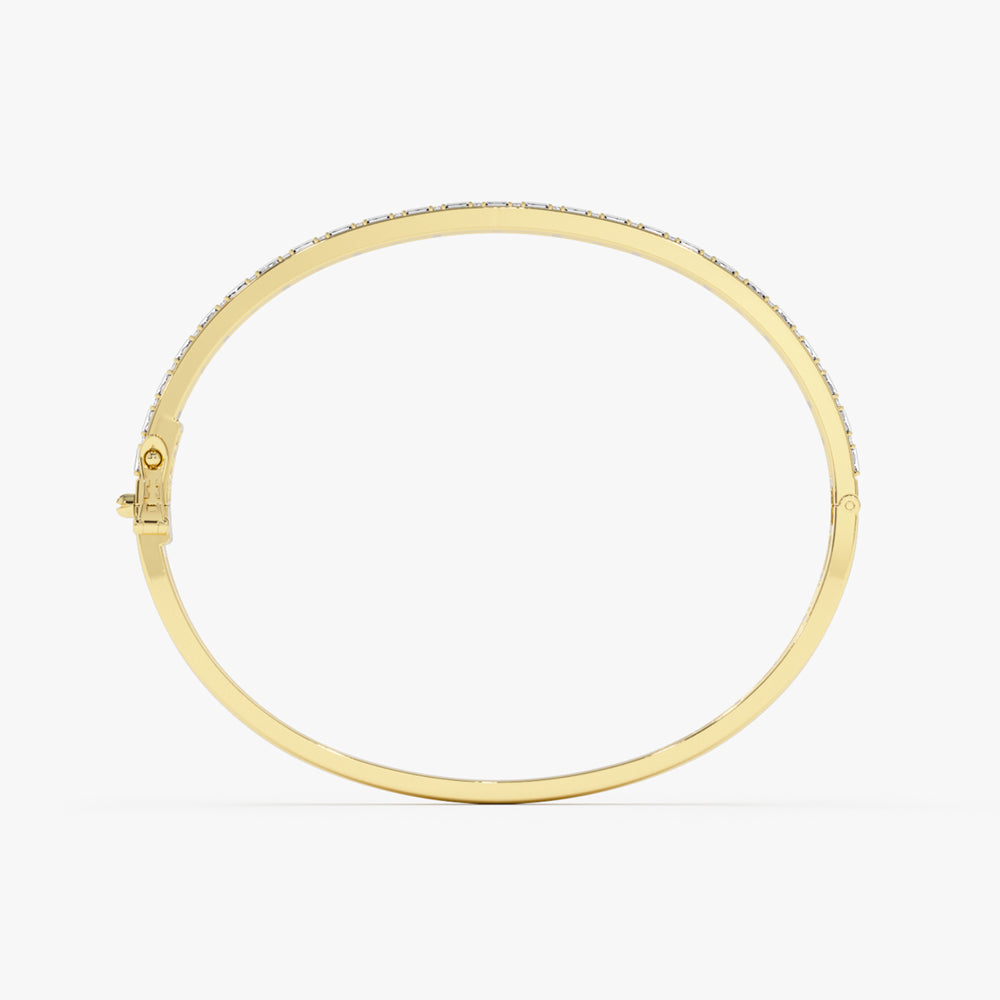 14k Baguette and Round Brilliant Micro Pave Statement Bangle Bracelet