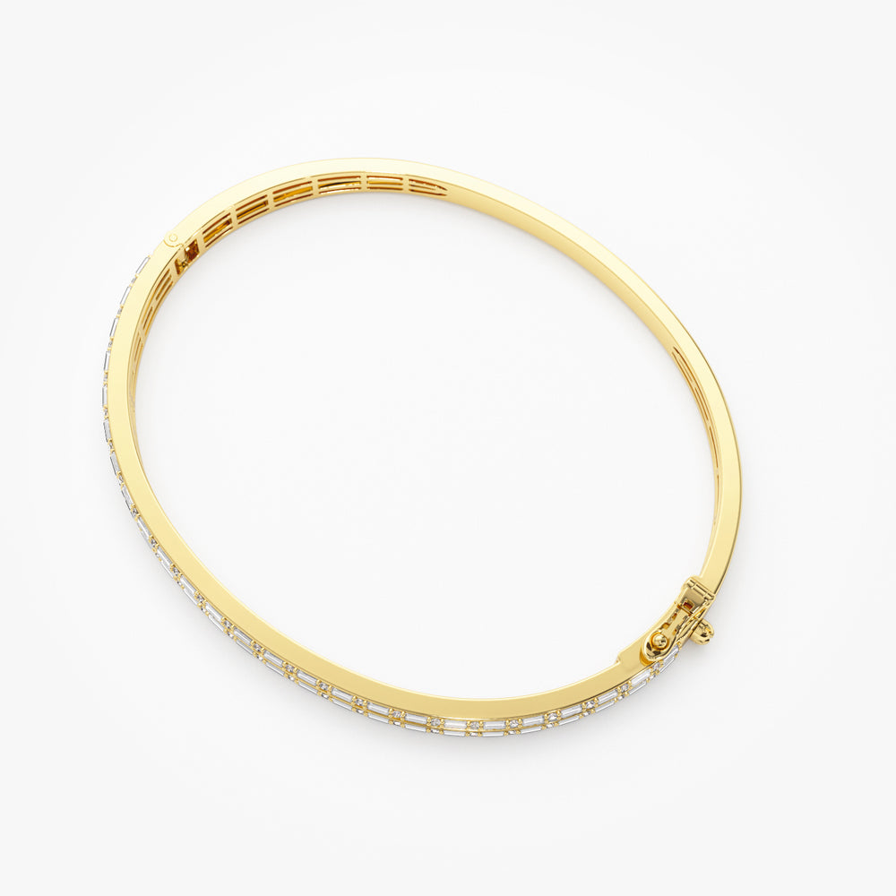 14k Baguette and Round Brilliant Micro Pave Statement Bangle Bracelet