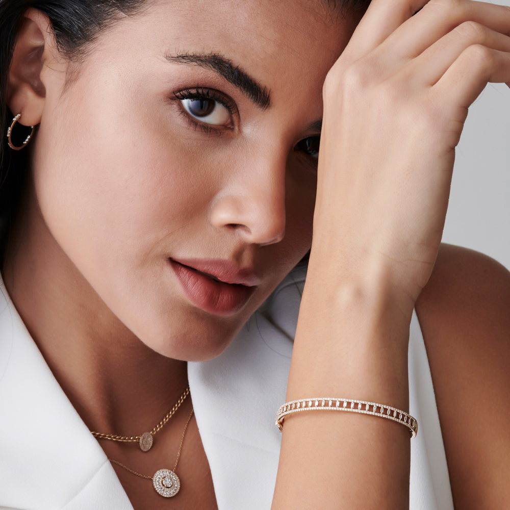 14K Baguette & Round Diamond Bangle Bracelet