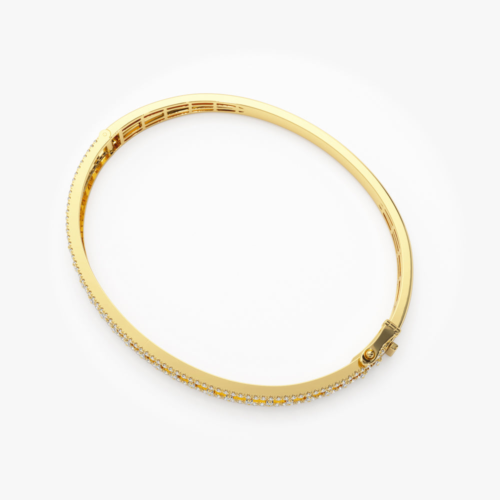 14K Baguette & Round Diamond Bangle Bracelet