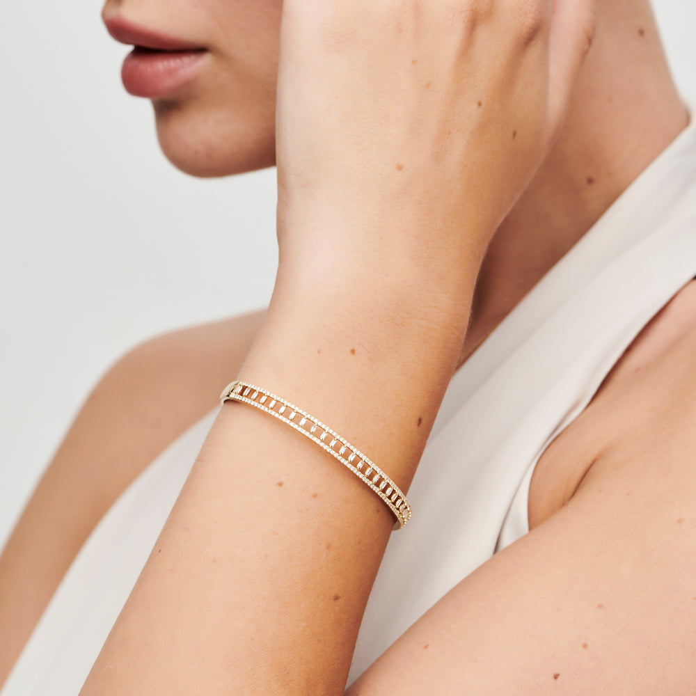 14K Baguette & Round Diamond Bangle Bracelet