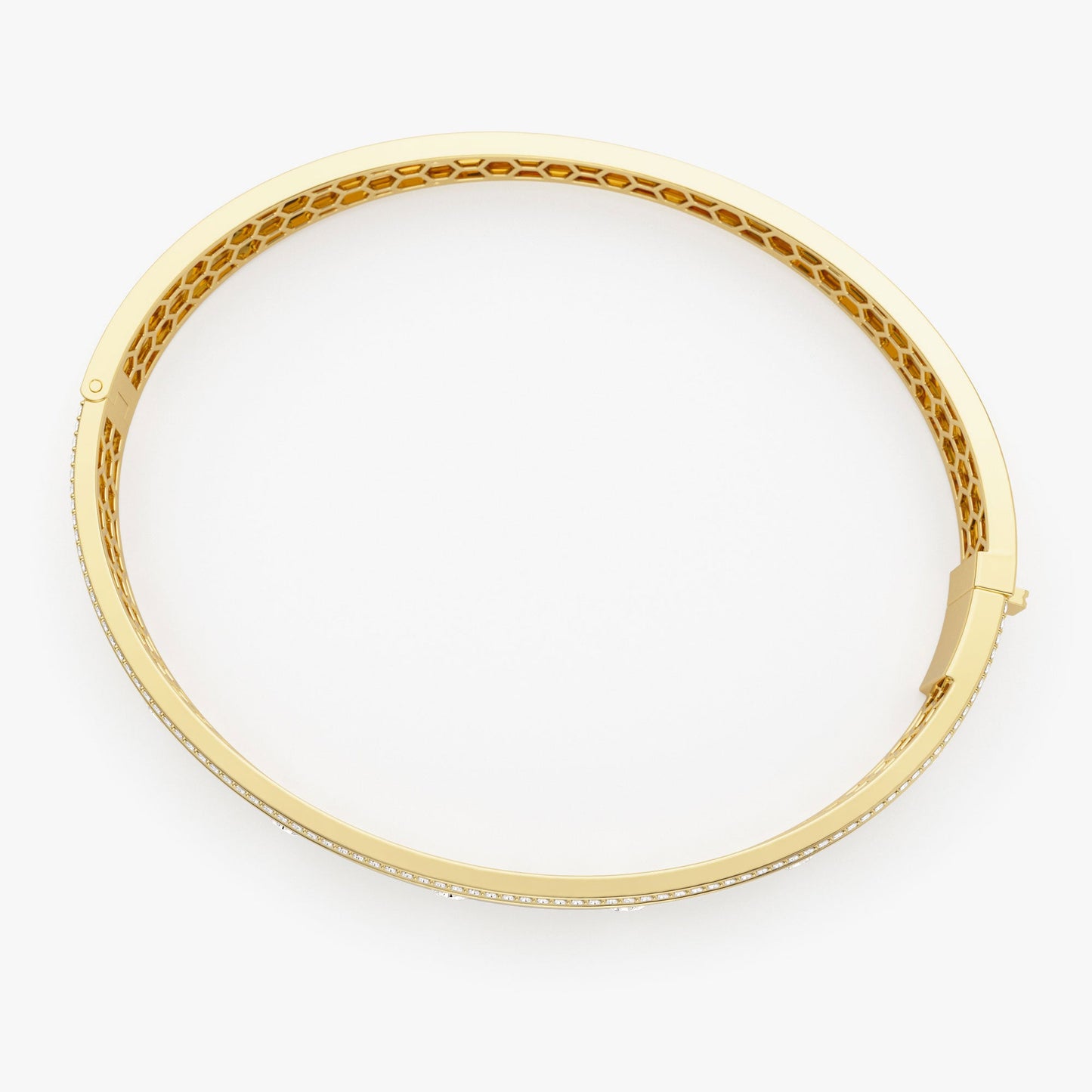 14K Flush Set Diamond Bangle with Pave Edges