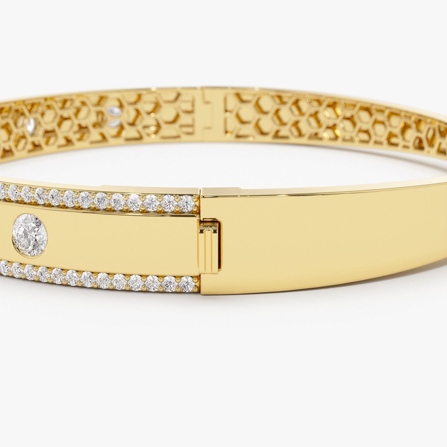 14K Flush Set Diamond Bangle with Pave Edges