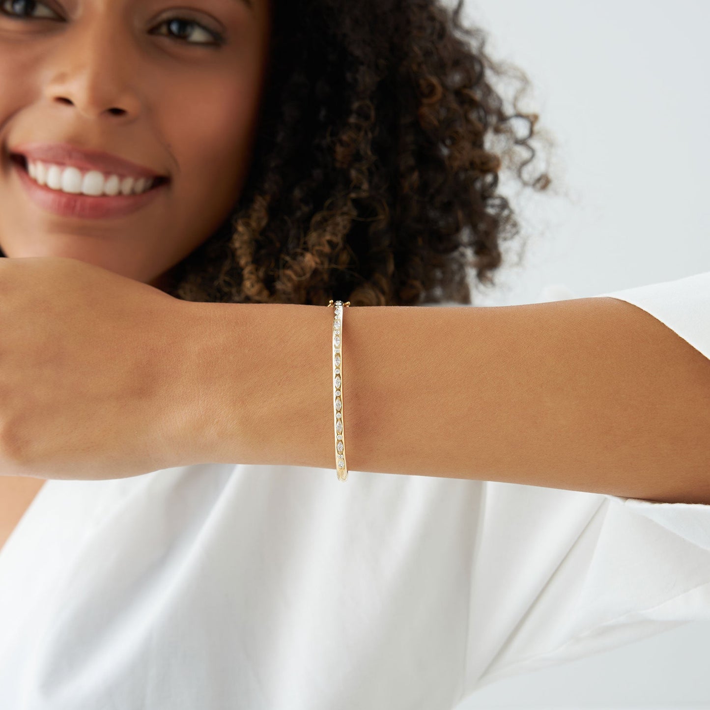 14k Flush Setting Marquise Shaped and Round Diamond Bangle