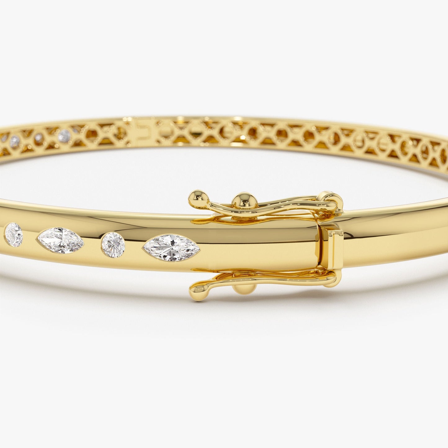 14k Flush Setting Marquise Shaped and Round Diamond Bangle
