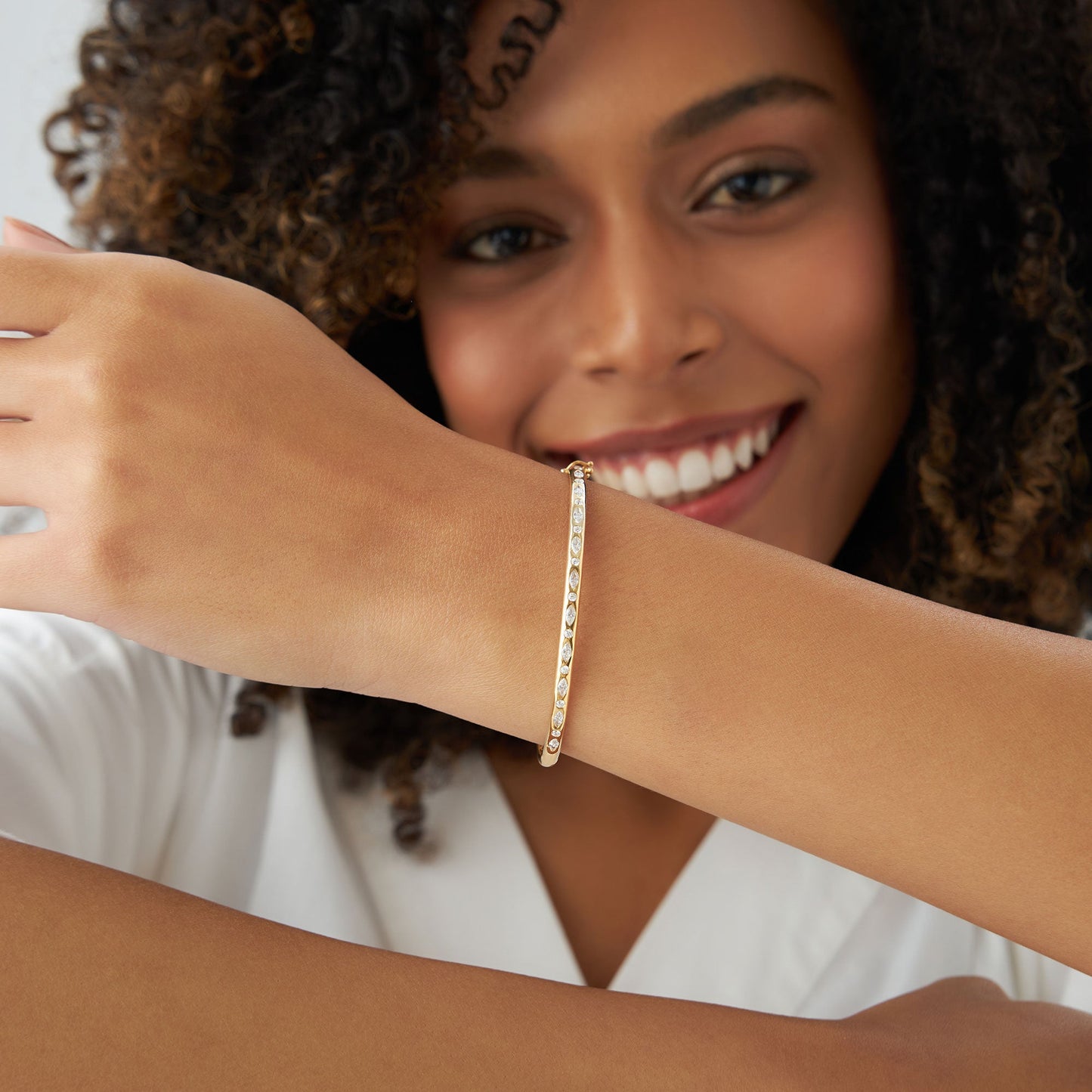 14k Flush Setting Marquise Shaped and Round Diamond Bangle