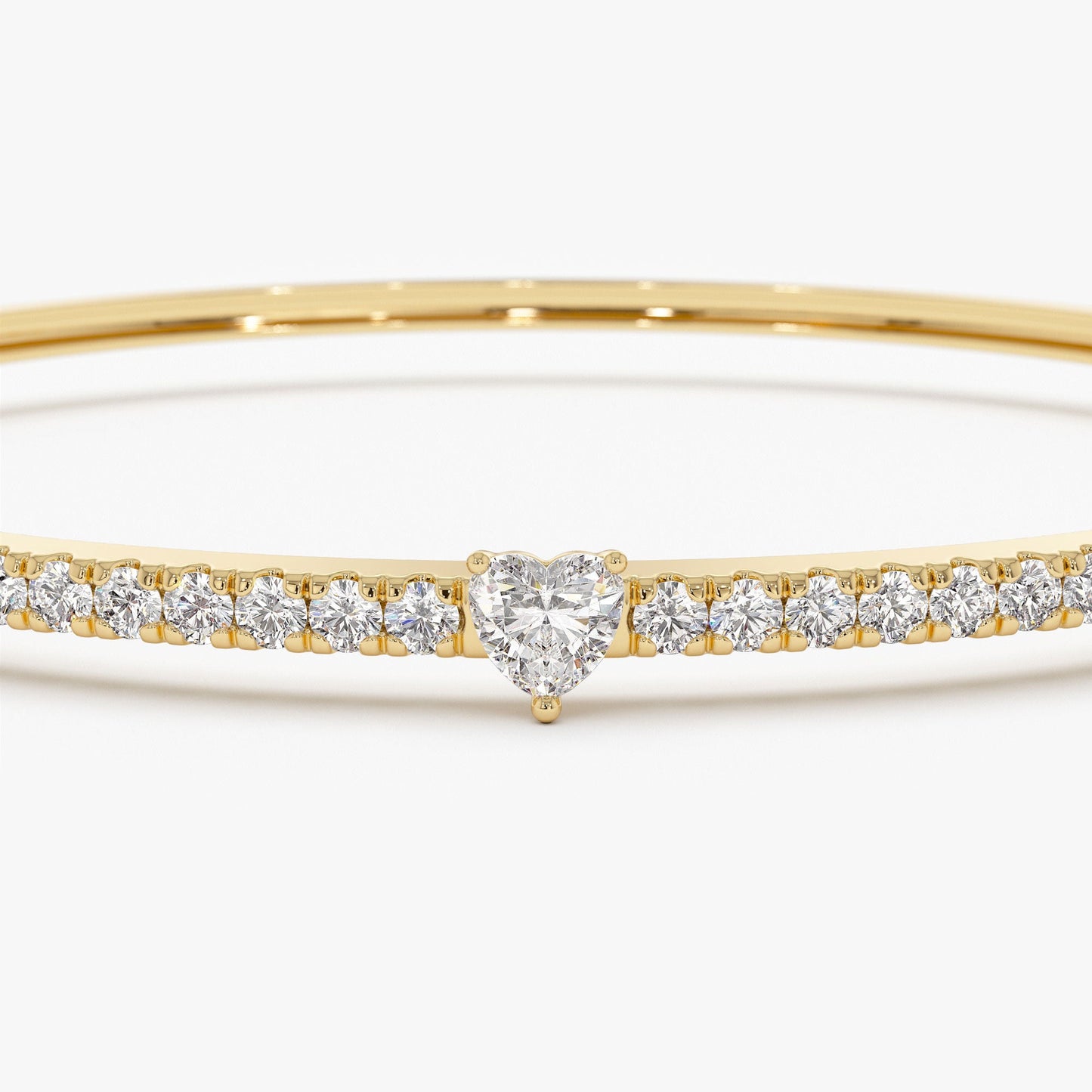 14k Gold Heart Shaped and Round Diamond Bangle
