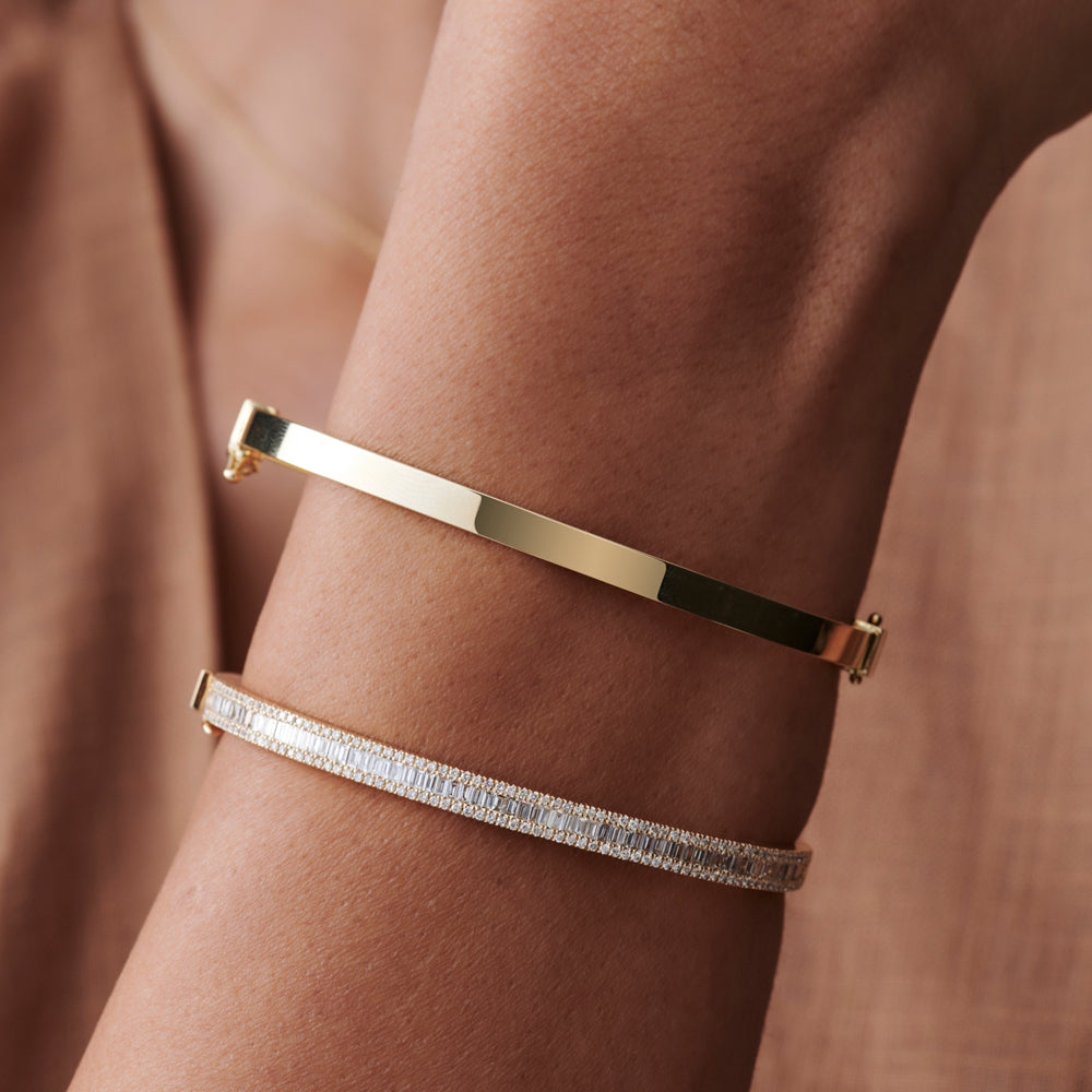 14k Half Eternity Baguette and Round Diamond Bangle