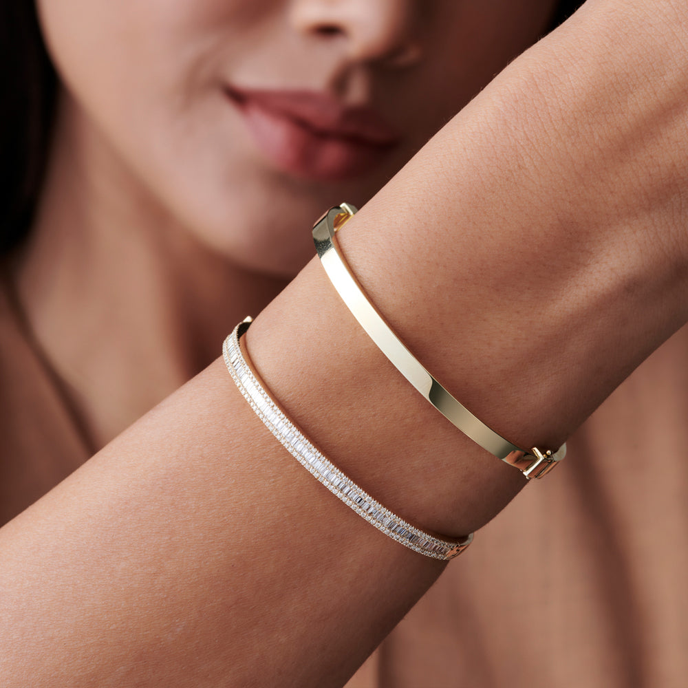 14k Half Eternity Baguette and Round Diamond Bangle