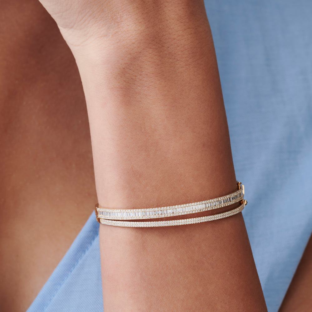 14k Half Eternity Baguette and Round Diamond Bangle