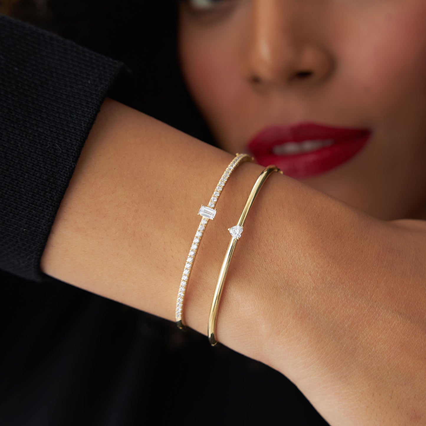 14K Heart Shape Diamond Solitaire Bangle