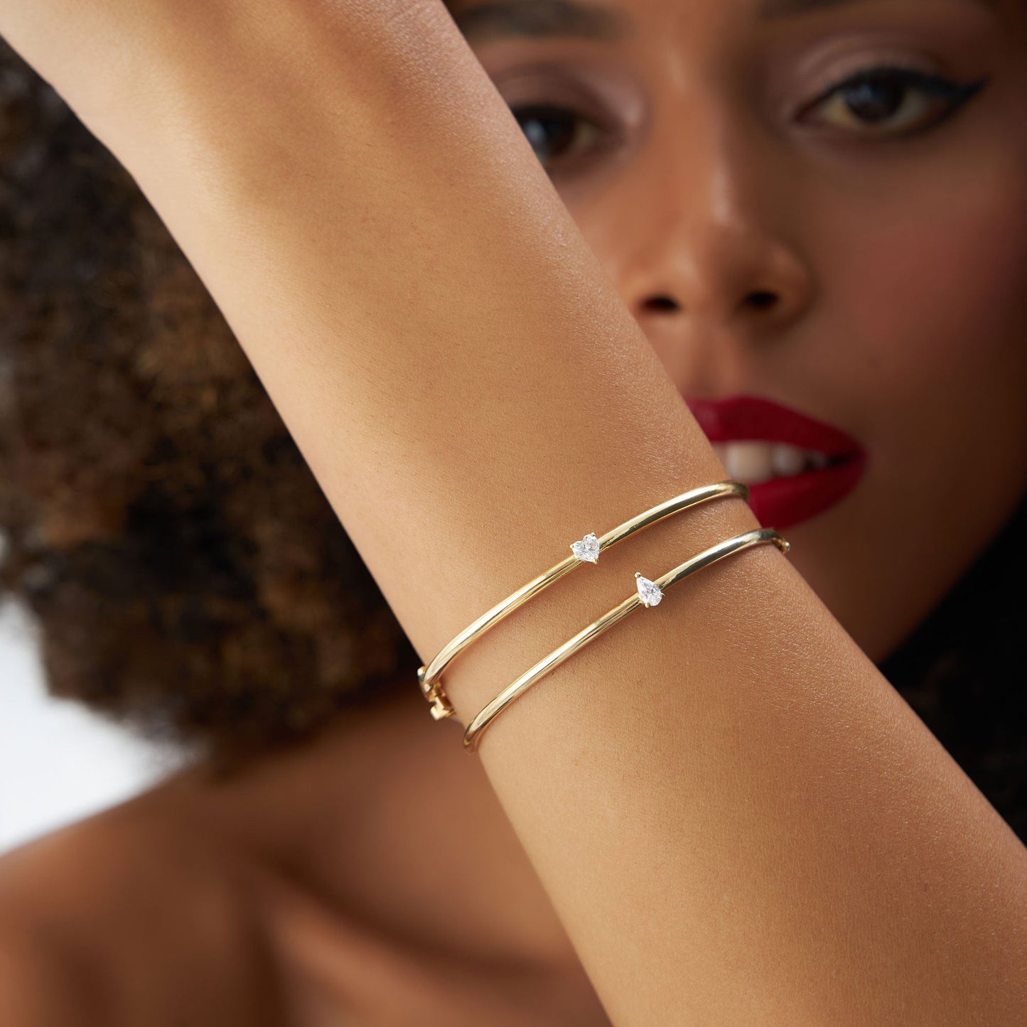 14K Heart Shape Diamond Solitaire Bangle