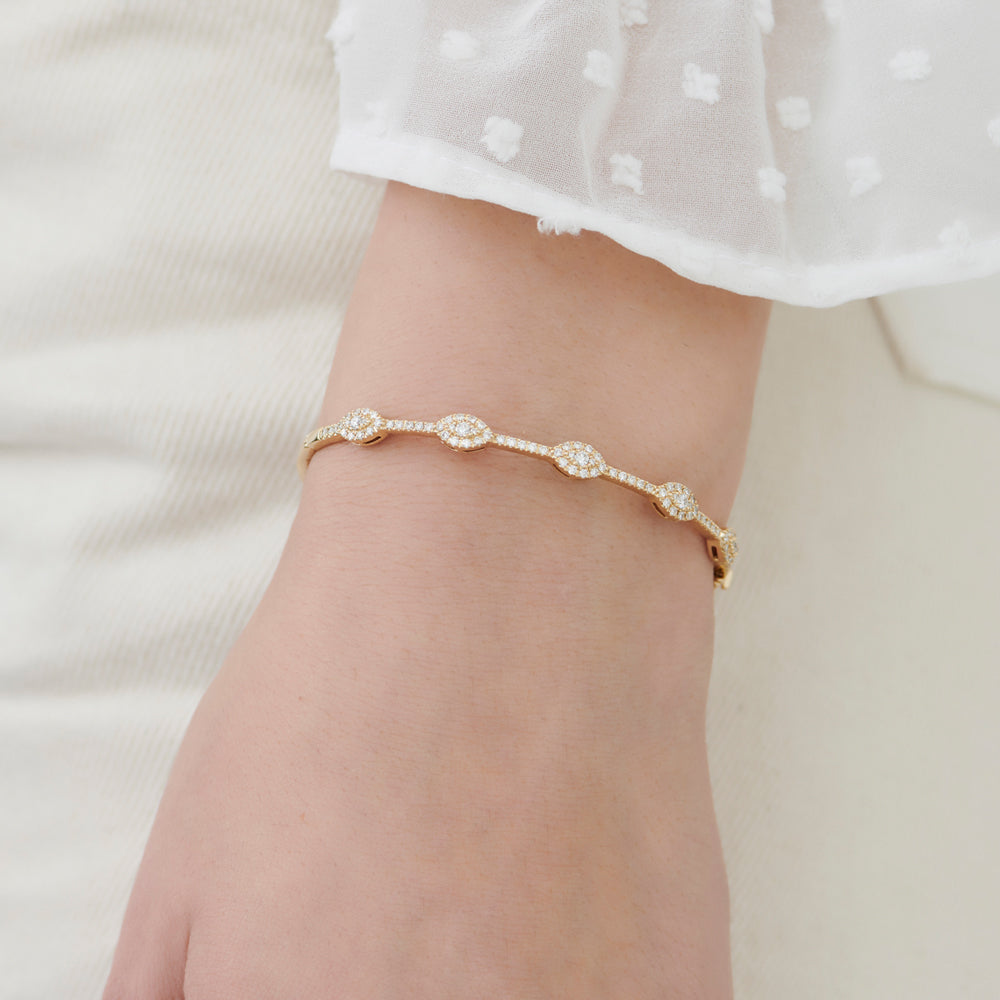 14k Marquise Shape Round Diamond Bangle Bracelet