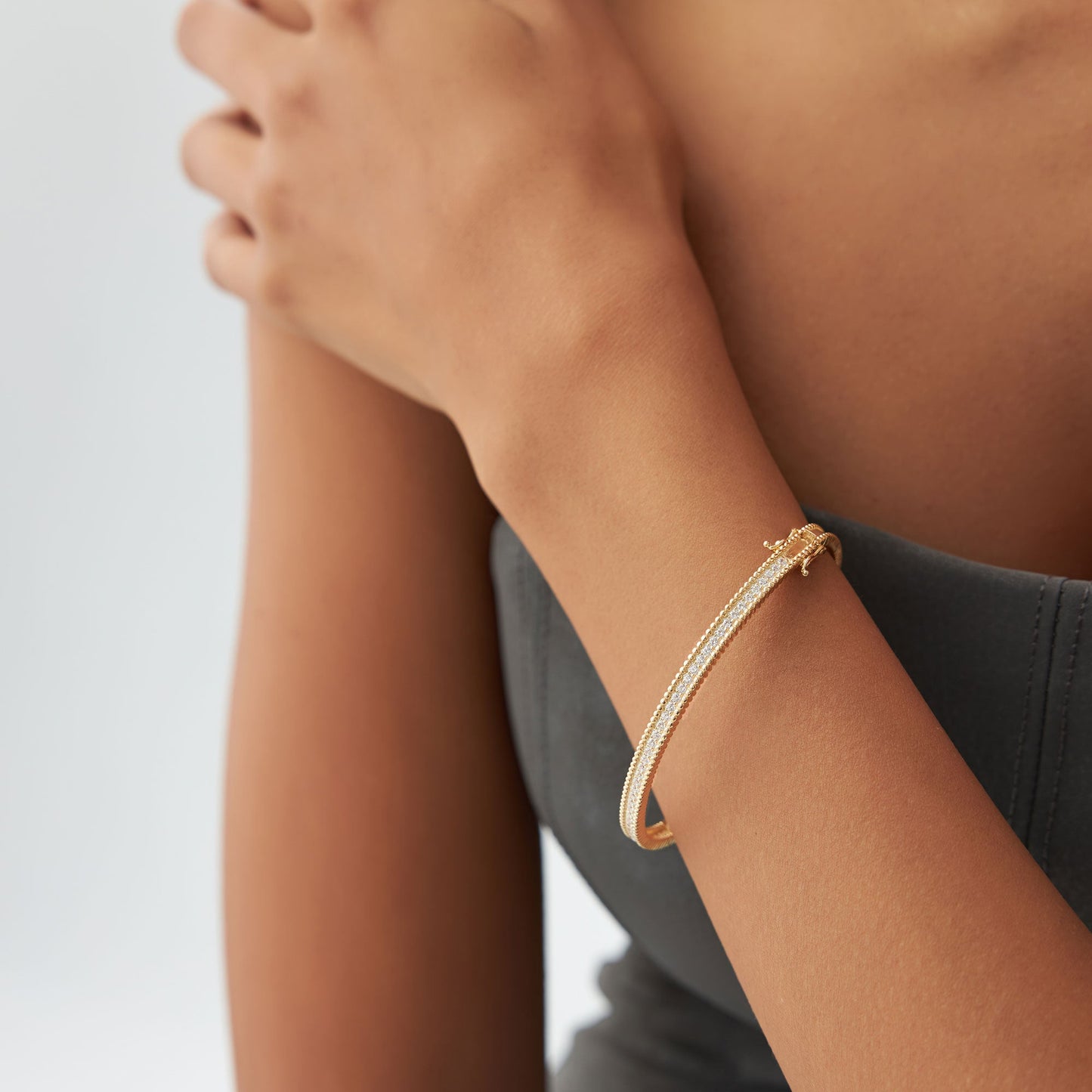 14k Milgrain Diamond Bangle Bracelet